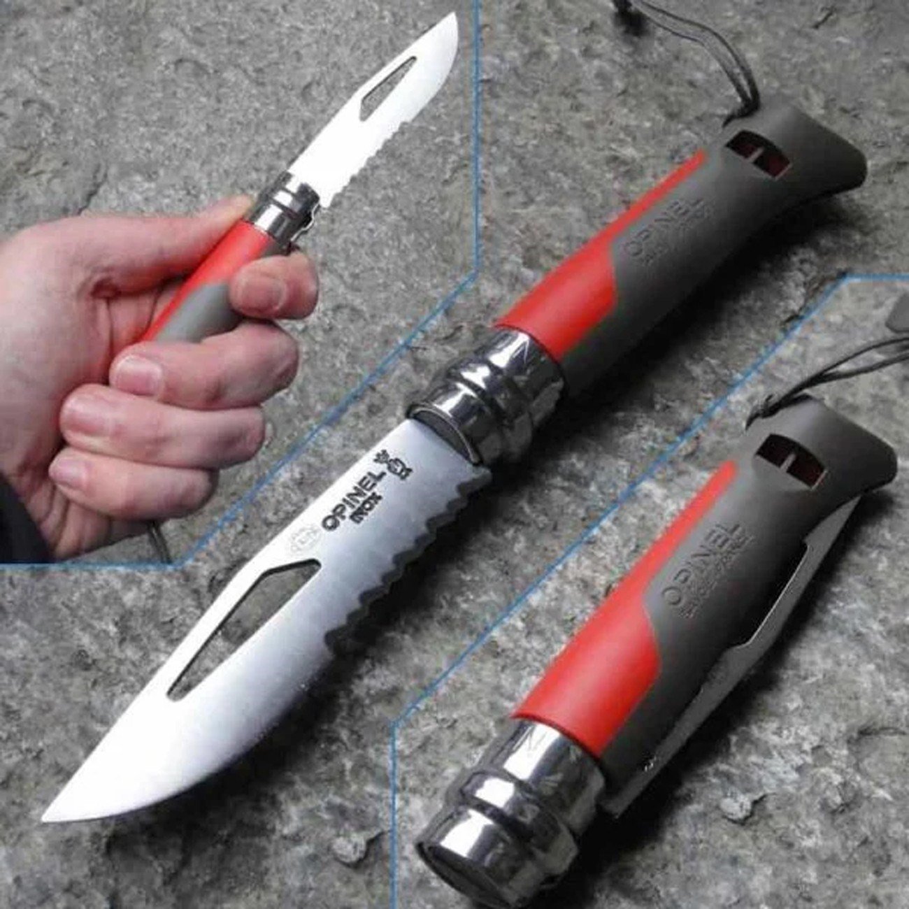 Opinel N°8 Düdüklü Polimer Sap Tırtıklı Inox/Çelik Kırmızı Çakı