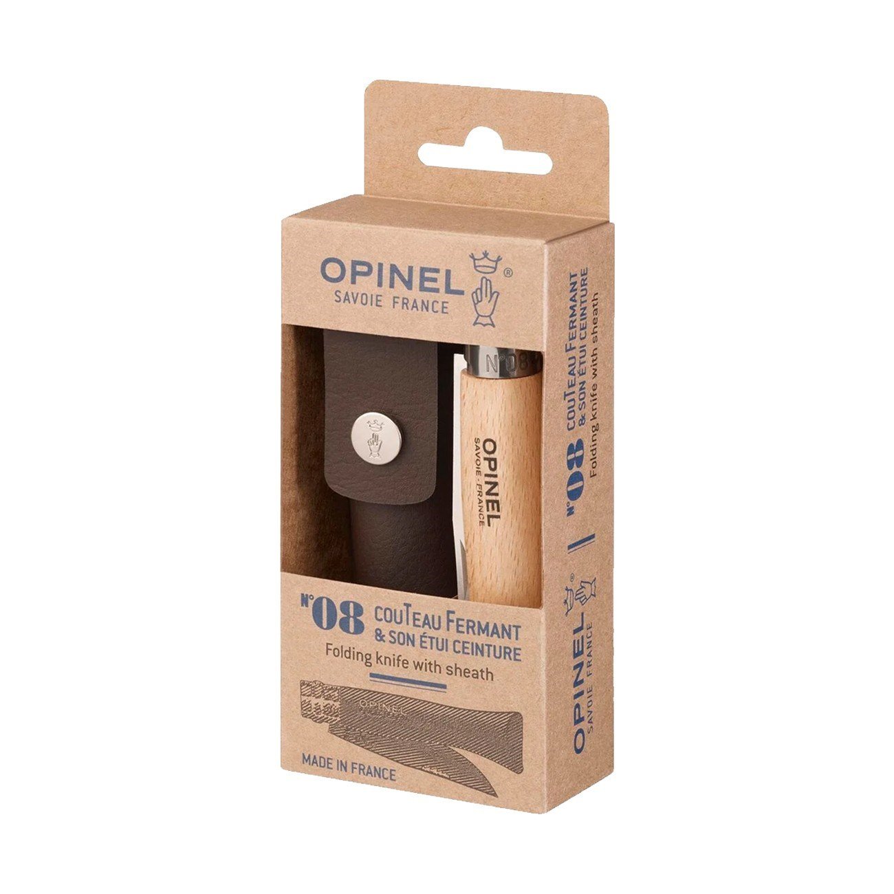 Opinel N°8 Inox Deri Kılıflı Paslanmaz Çelik Çakı Naturel