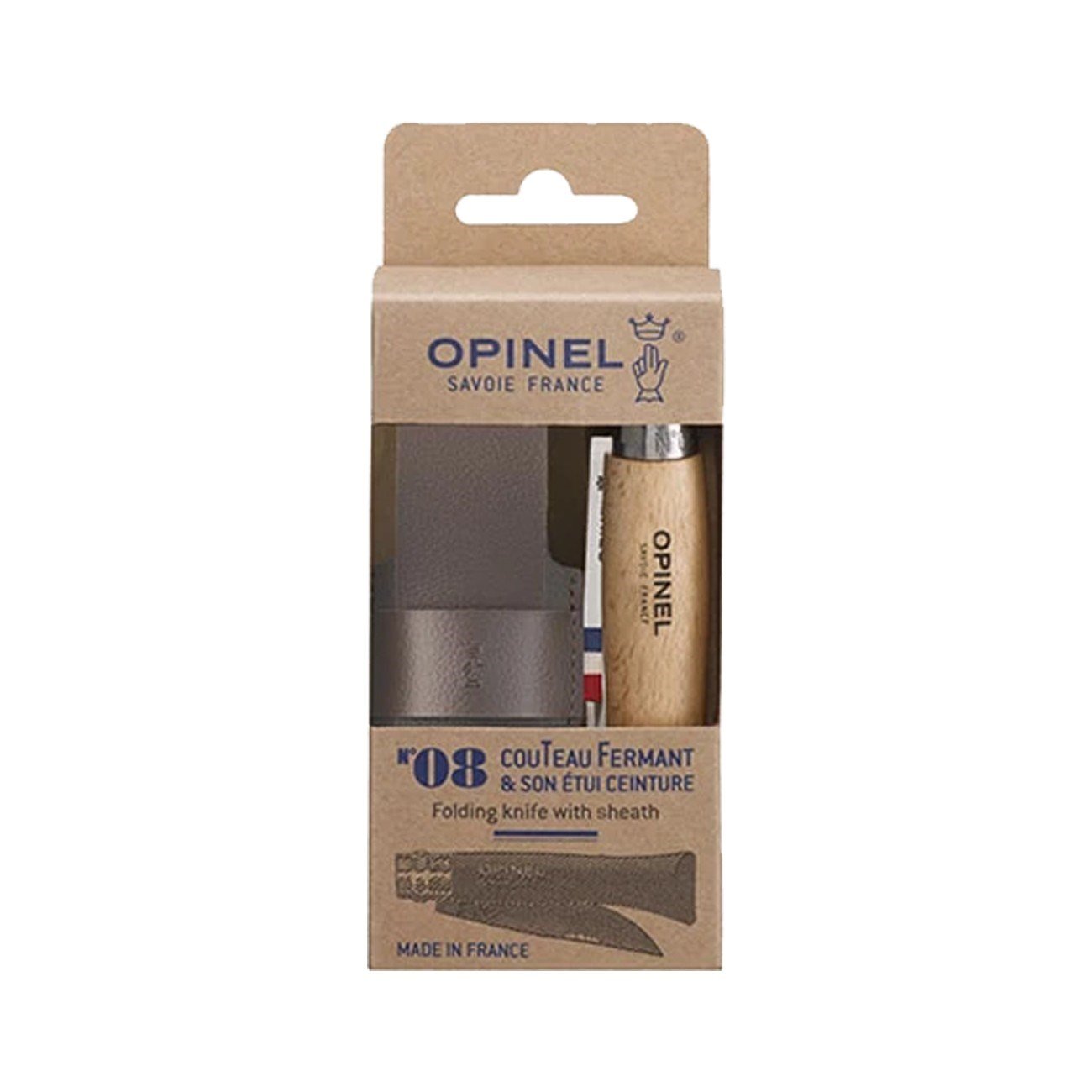 Opinel N°8 Inox Deri Kılıflı Paslanmaz Çelik Çakı Naturel