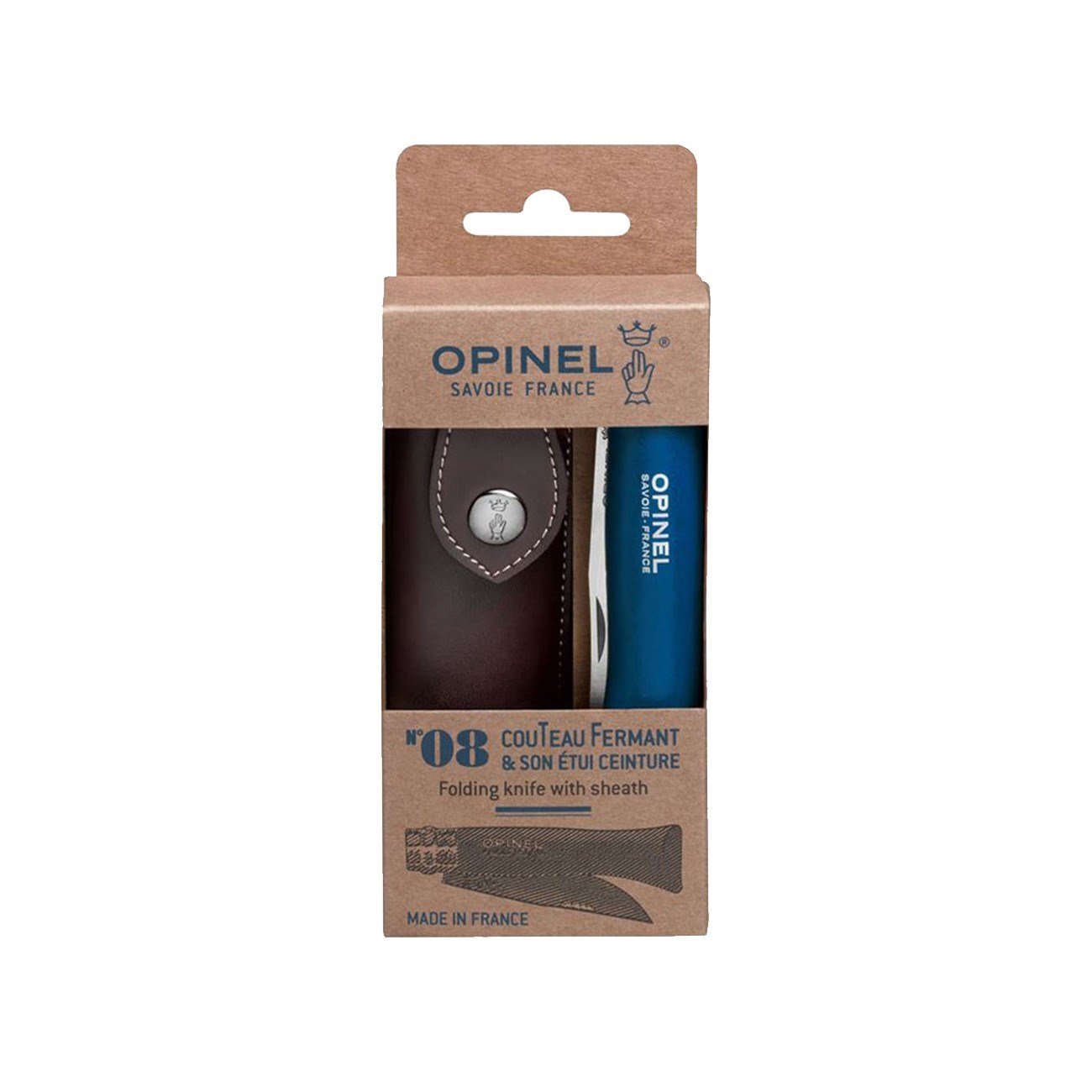 Opinel N°8 Inox Deri Kılıflı Paslanmaz Çelik Çakı Mavi