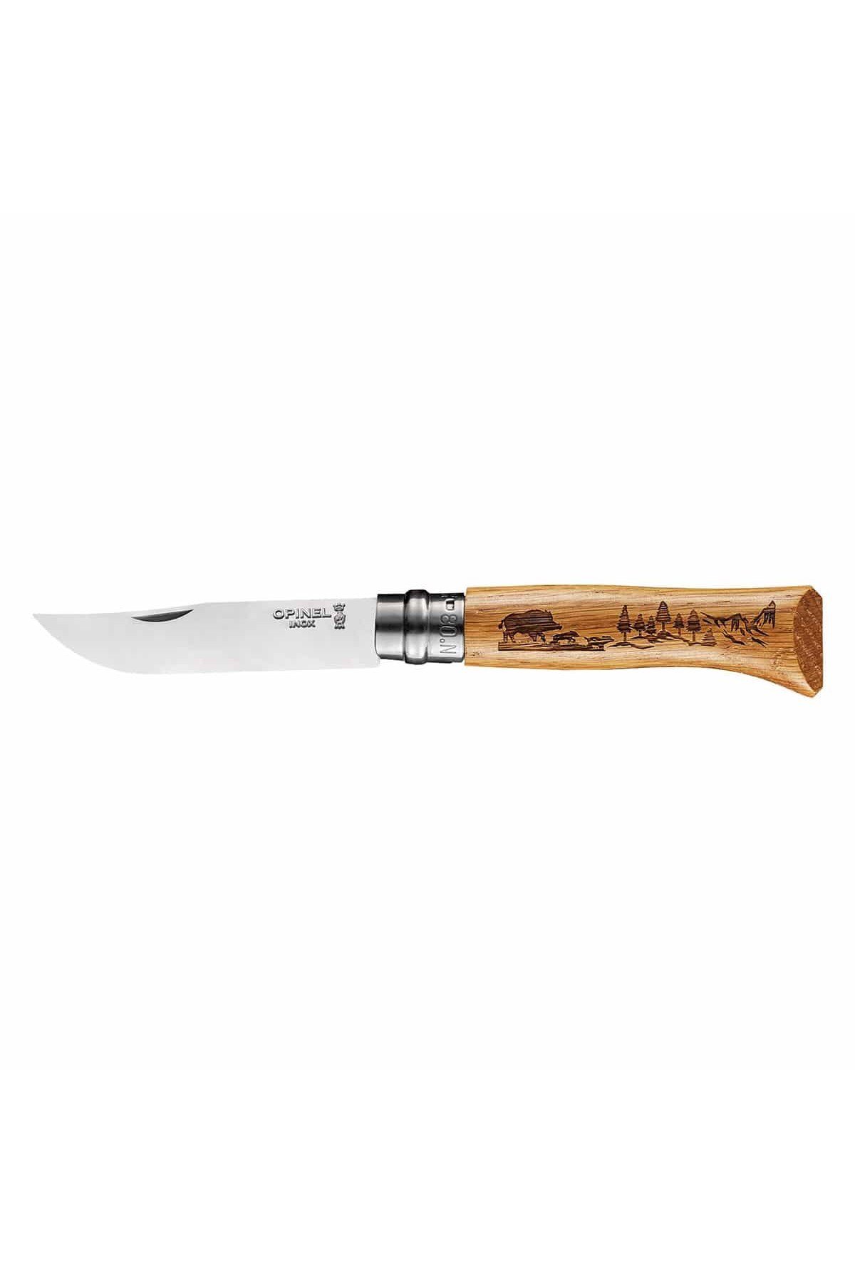 Opinel Yaban Domuzu Desenli N°8 Meşe Saplı Inox/Çelik Çakı 