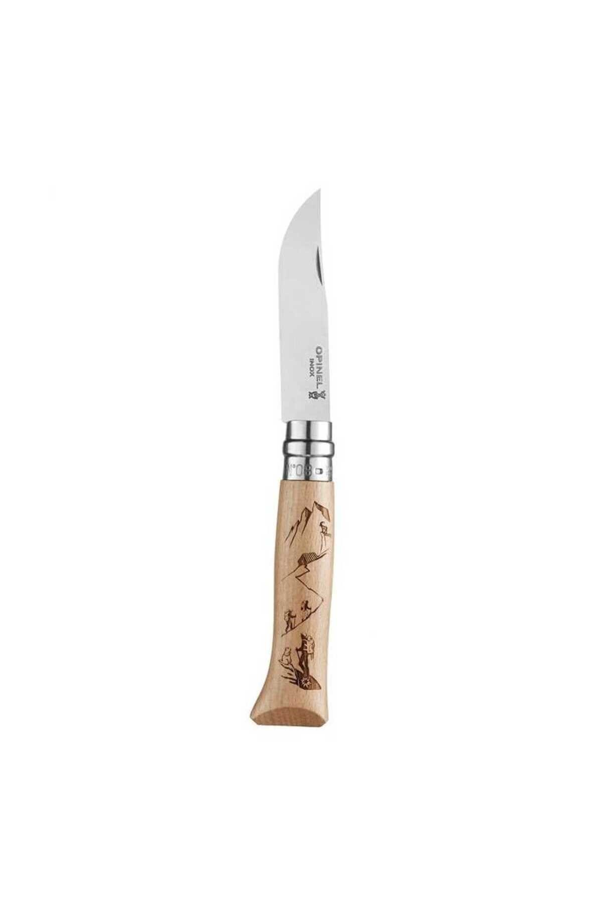Opinel Yürüyüş Desenli N°8 Meşe Saplı Inox/Çelik Çakı 