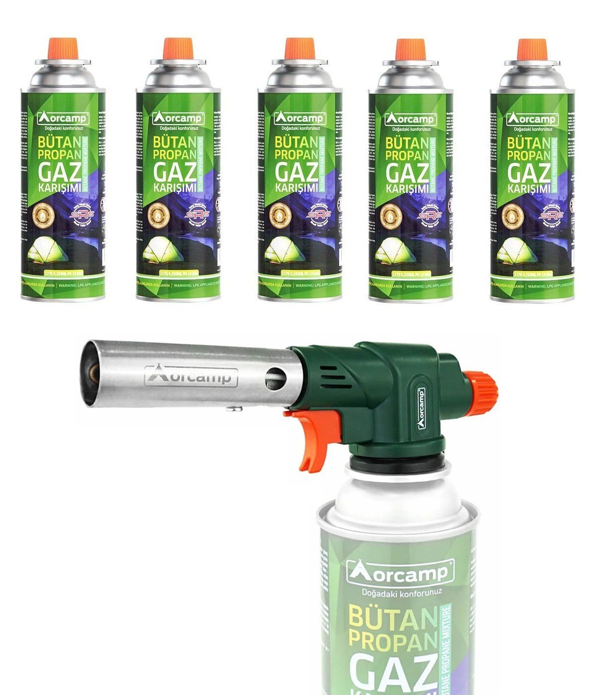 Orcamp Profesyonel Pürmüz Başlık + 5 Adet 227 Gram Gaz Kartuş Seti