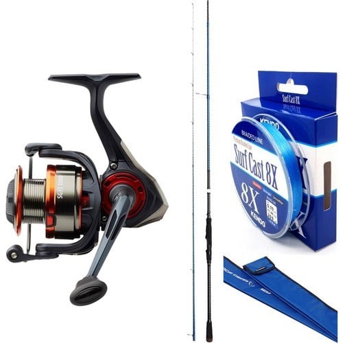 Savage Gear At-Çek Spin Seti Sgs2 All-Around 9'/2.74M 7-35 gr 2 Parça Kılıflı Kamış - Savage Gear Sg2 4000 Fd 5+1bb Olta Makinesi - Kendo Surf Cast 8x Fighting 300 mt Örgü Ip ( Ice Blue)
