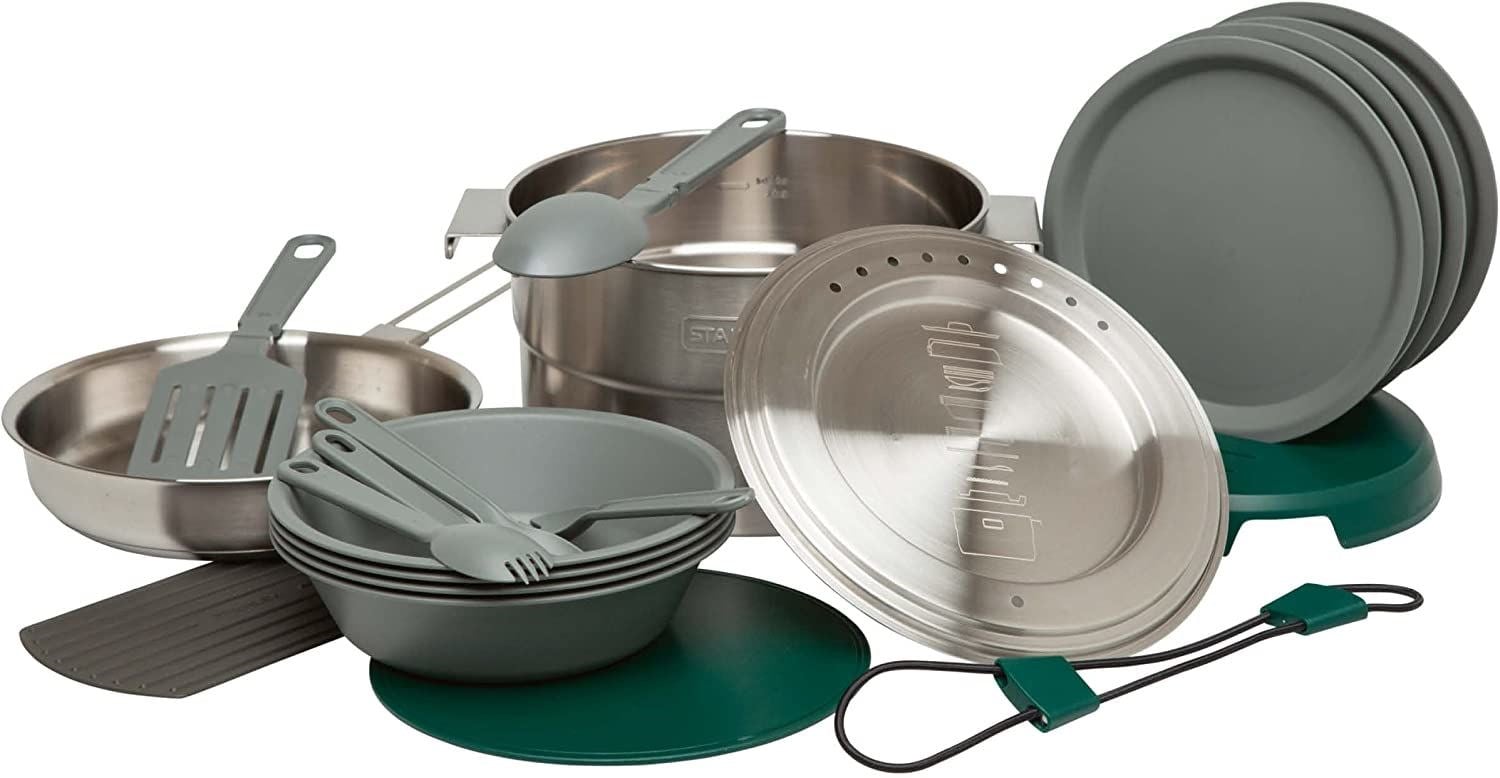 Stanley Adventure Çelik Kamp Pişirme Seti (21 Parça Set) 3.5 L, Paslanmaz Çelik, İç İçe Geçer