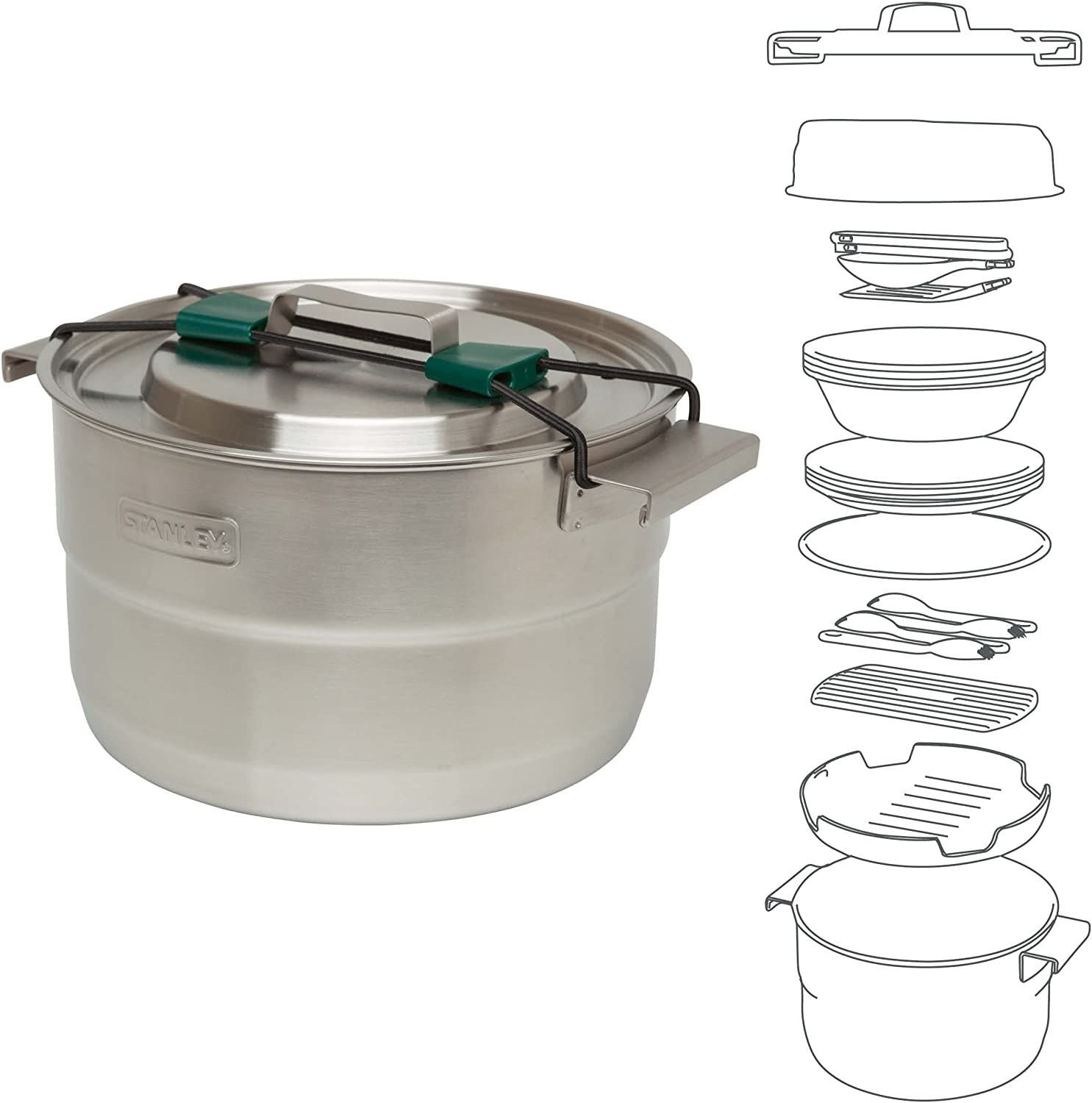 Stanley Adventure Çelik Kamp Pişirme Seti (21 Parça Set) 3.5 L, Paslanmaz Çelik, İç İçe Geçer