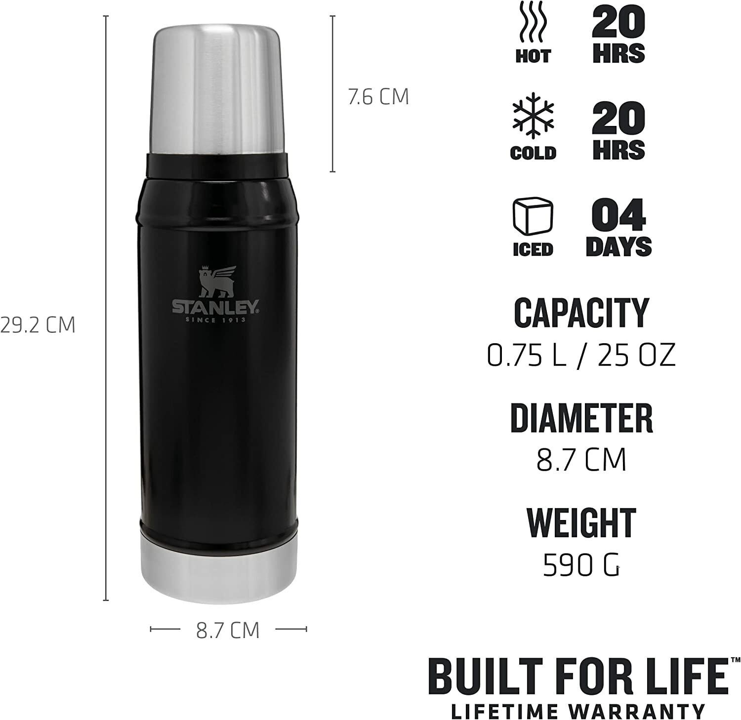 Stanley Klasik Vakumlu Termos 0.75 Lt Siyah