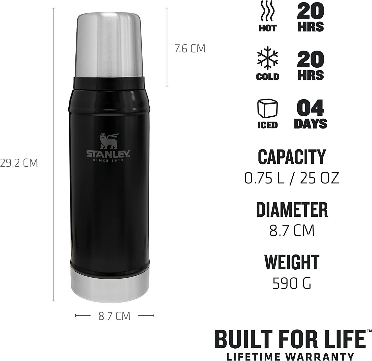 Stanley Klasik Vakumlu Termos 0.75 Lt Siyah