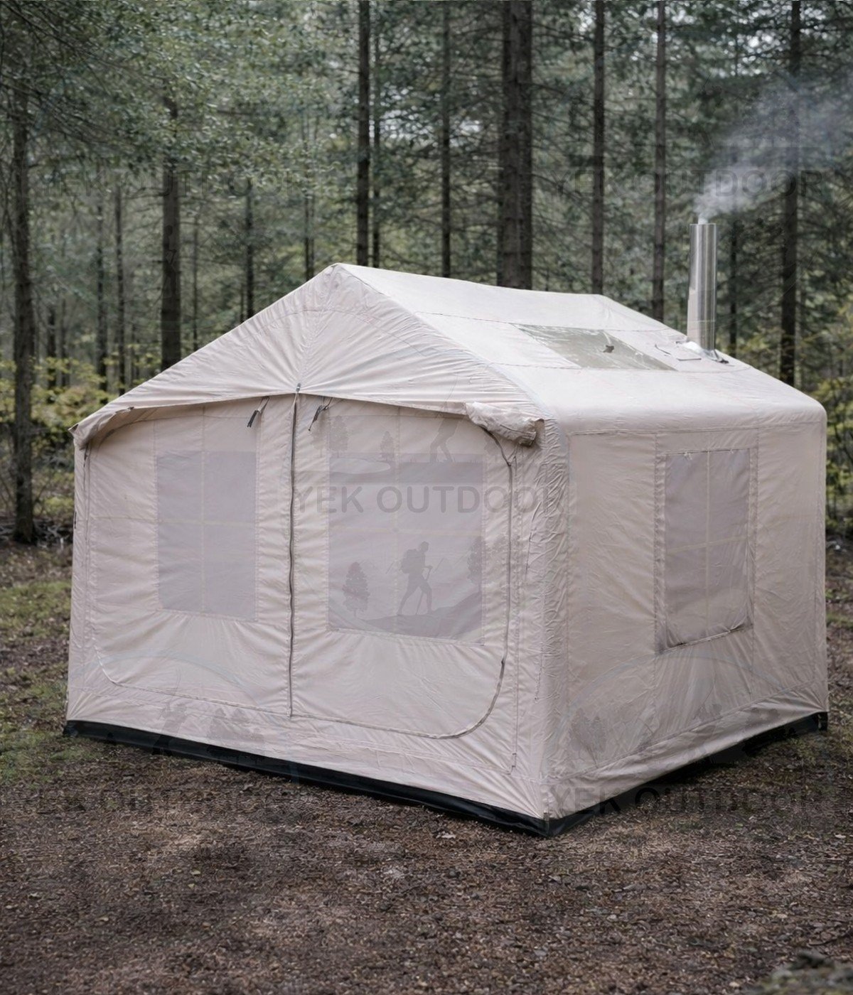 Yek Outdoor 210D Oxford 6-8 Kişilik 4 Mevsim Soba Çıkışlı Şişme Kamp Çadırı – Pompalı, 300x250x220 cm
