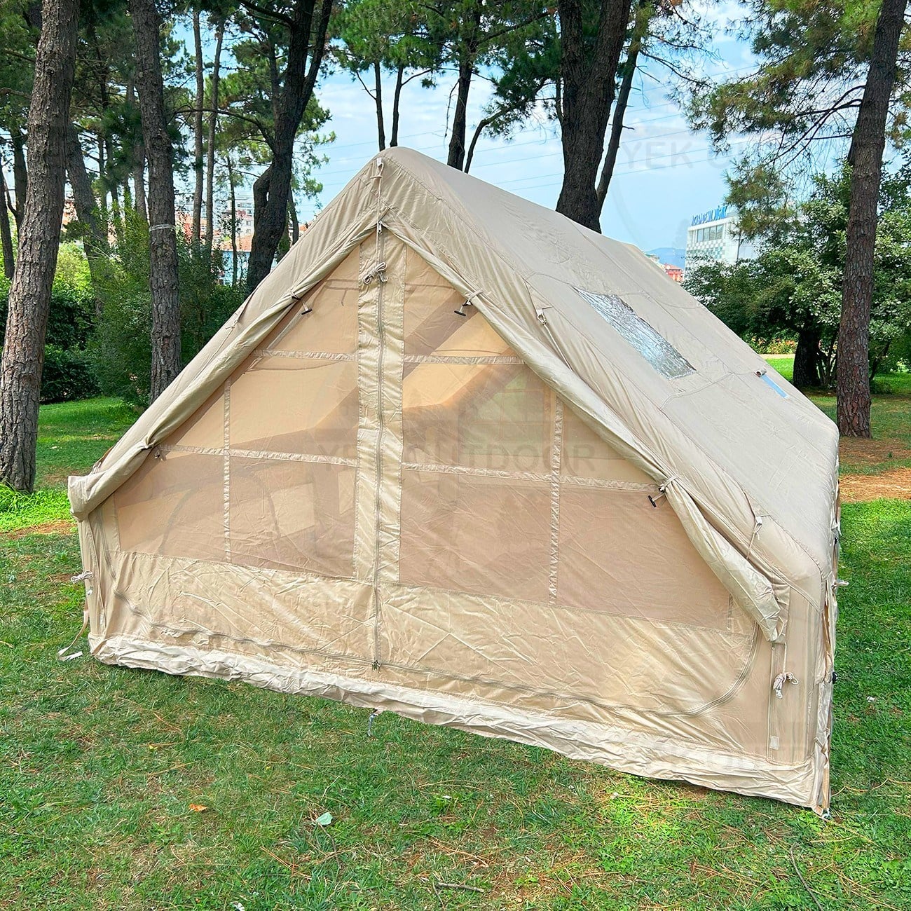 Yek Outdoor 420D Oxford 12 Kişilik 4 Mevsim Soba Çıkışlı Şişme Kamp Çadırı – Pompalı, 400x300x210 cm