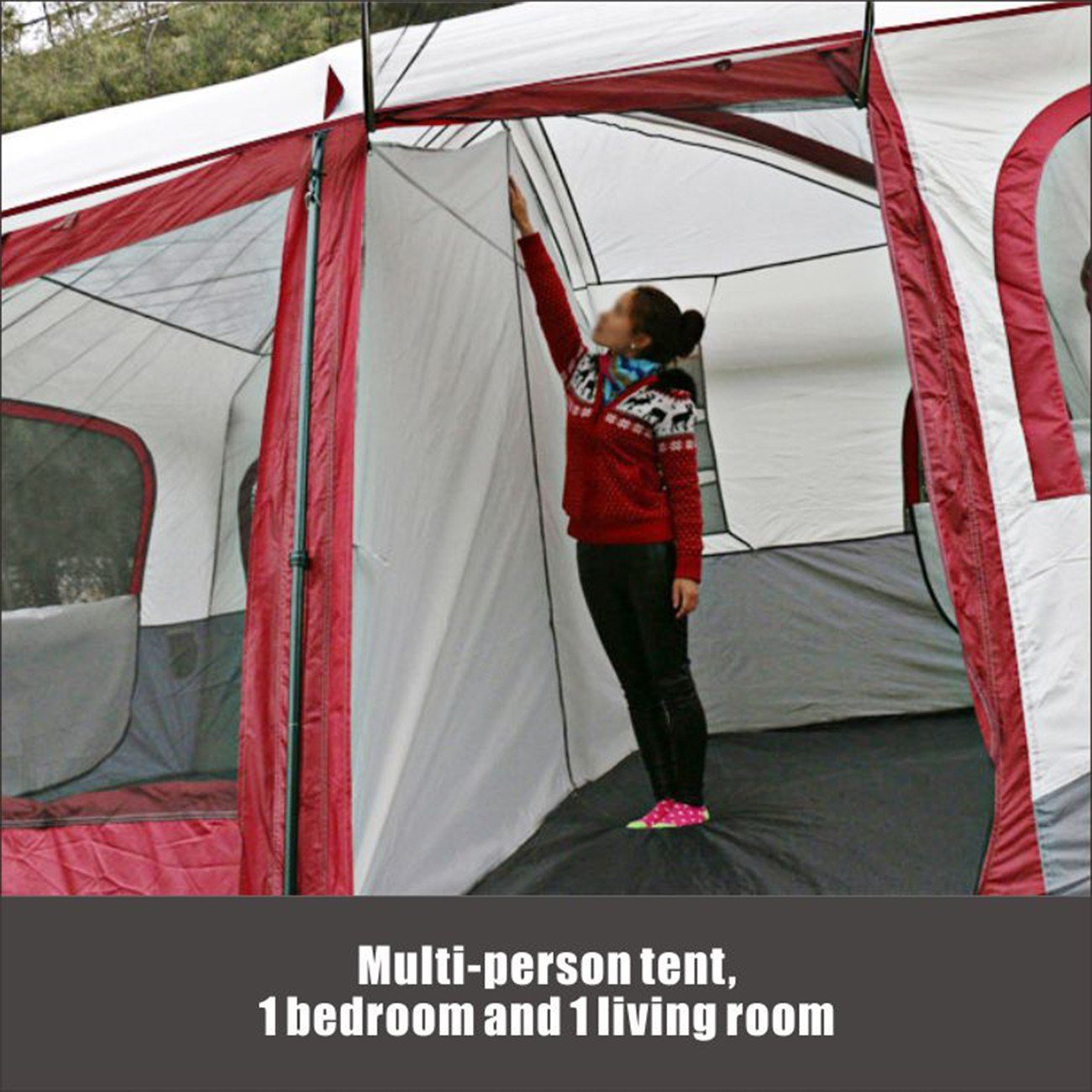Yek Outdoor 8-10 Kişilik Lüx Kamp Çadırı 430x305x203cm Kırmızı+Gri