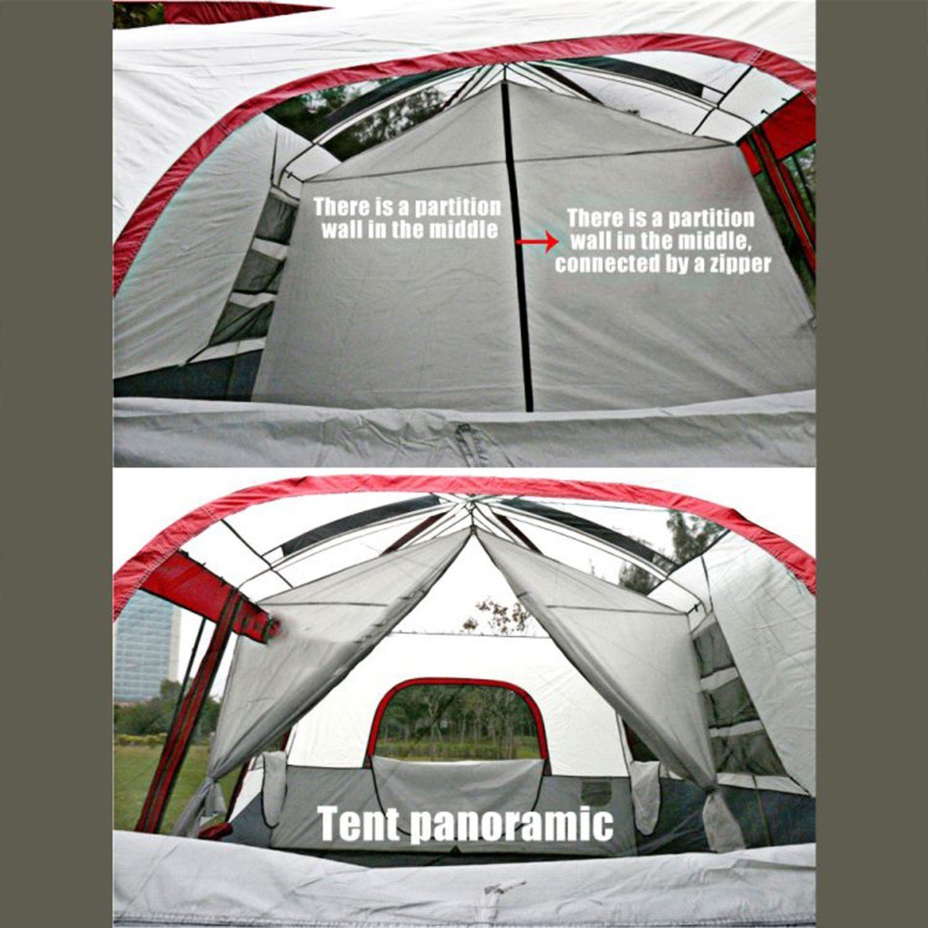 Yek Outdoor 8-10 Kişilik Lüx Kamp Çadırı 430x305x203cm Kırmızı+Gri