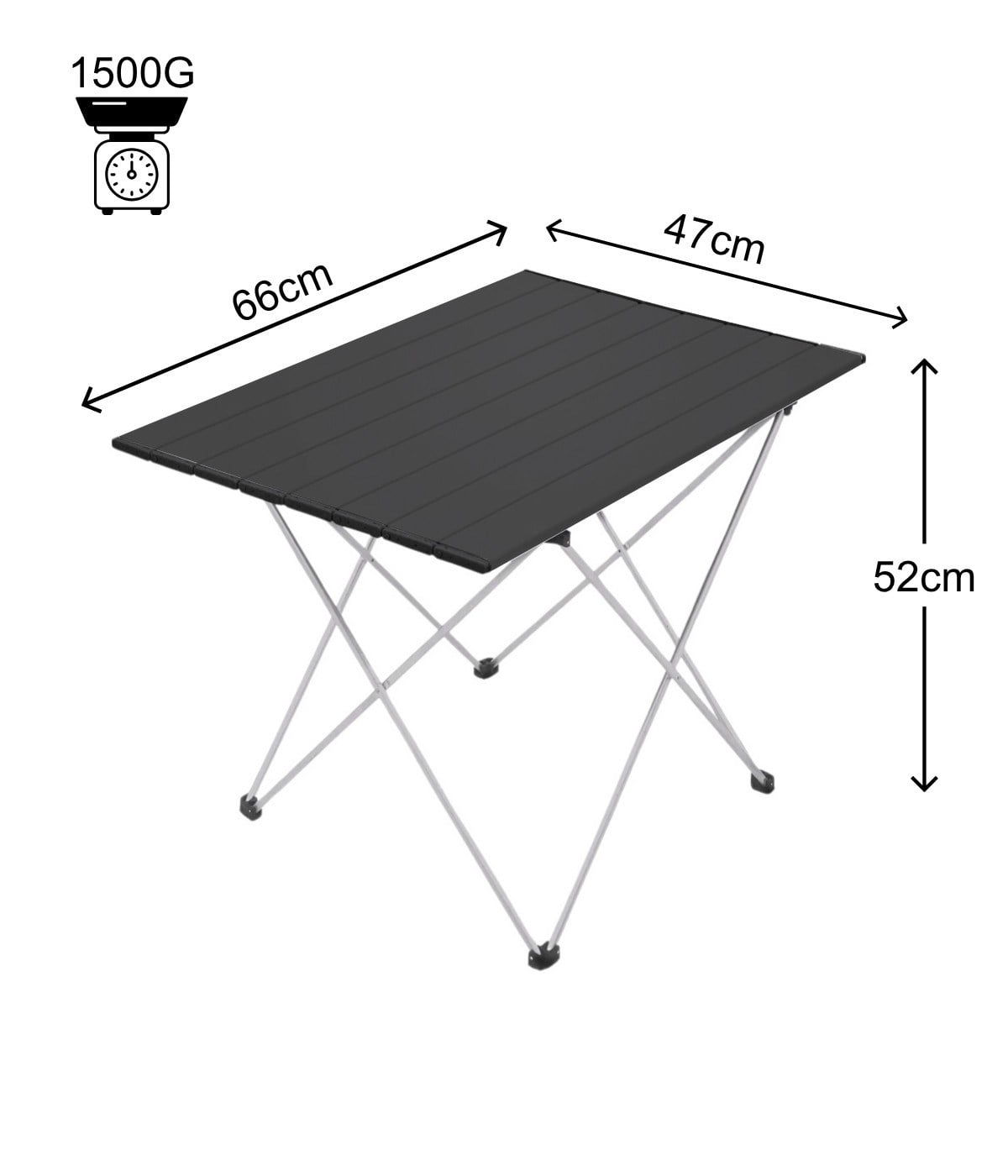 Yek Outdoor Portatif Alüminyum Katlanır Eko Kamp Masası Büyük  66x47x52cm Siyah