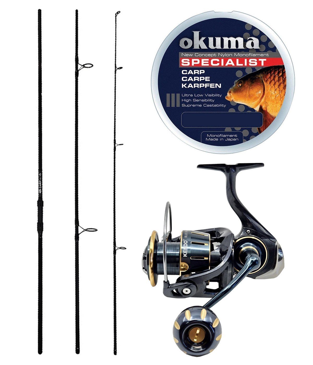 Yek Outdoor Profesyonel Göl | Sazan Olta Seti Kendo Carp 3.90cm Olta Kamışı&Kendo Blue Bass GQ7000 5+1BB Olta Makinesi