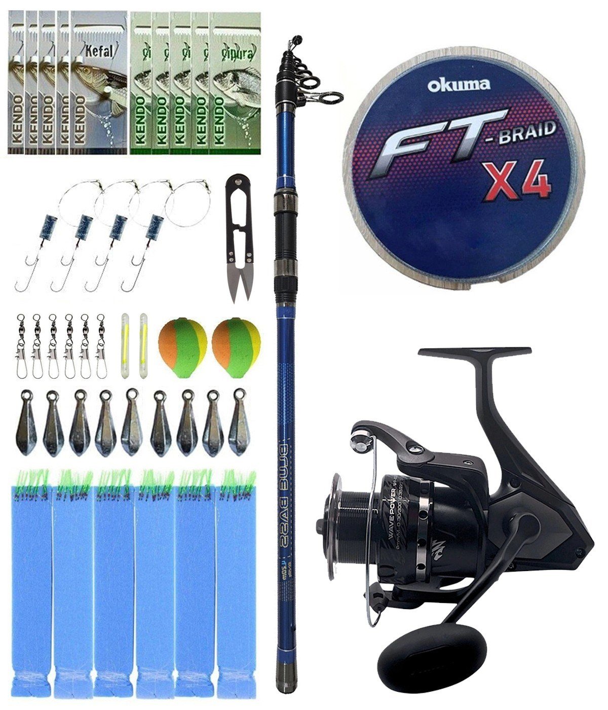 Yek Outdoor Surf Olta Seti Kendo Blue Bass 4.20m 100-250gr Olta Kamışı&Okuma Wave Power WP-8000A1 Olta Makinesi