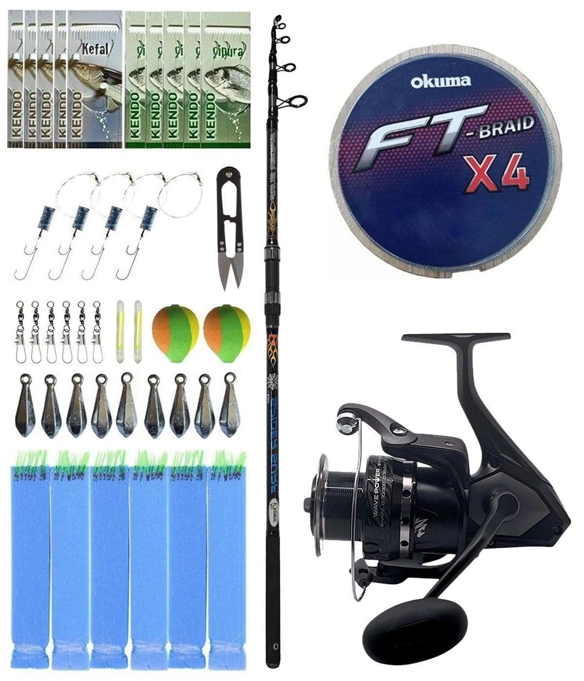 Yek Outdoor Surf Olta Seti Kendo Spider Surf 3.60m 50-150gr Olta Kamışı&Okuma Wave Power WP-6000A1 Olta Makinesi