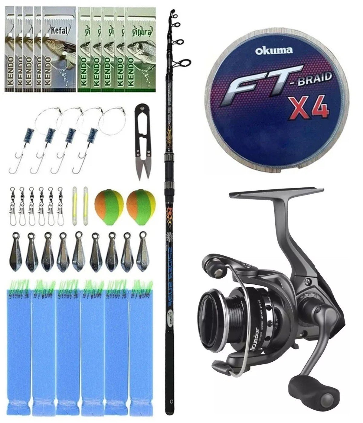 Yek Outdoor Surf Olta Seti Kendo Spider Surf 3.90m 50-150gr Olta Kamışı&Okuma Acuador ACU-4000A Olta Makinesi