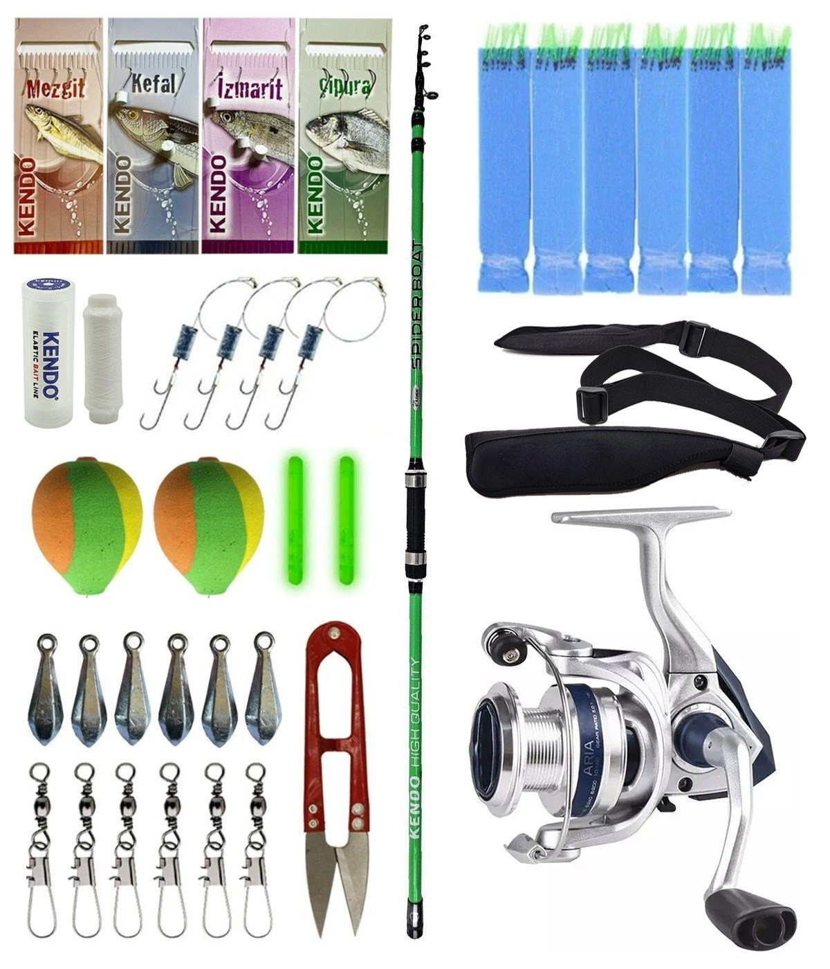 Yek Outdoor Tekne Olta Seti Kendo Spider Boat 1.60cm Olta Kamışı&Okuma ARIA-6000a Olta Makinesi