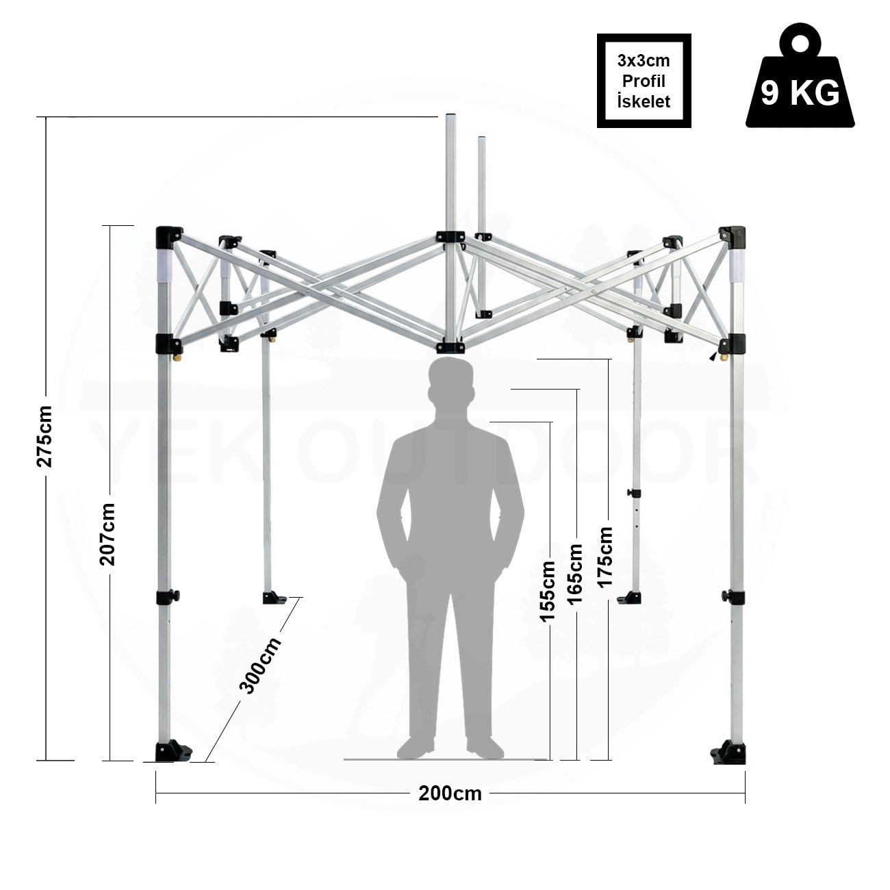 Yek Outdoor Teleskopik 3x2 Bagaj Boy Otomatik Gazebo | Çardak | Gölgelik | Bahçe Kamelyası – Asorti Renk