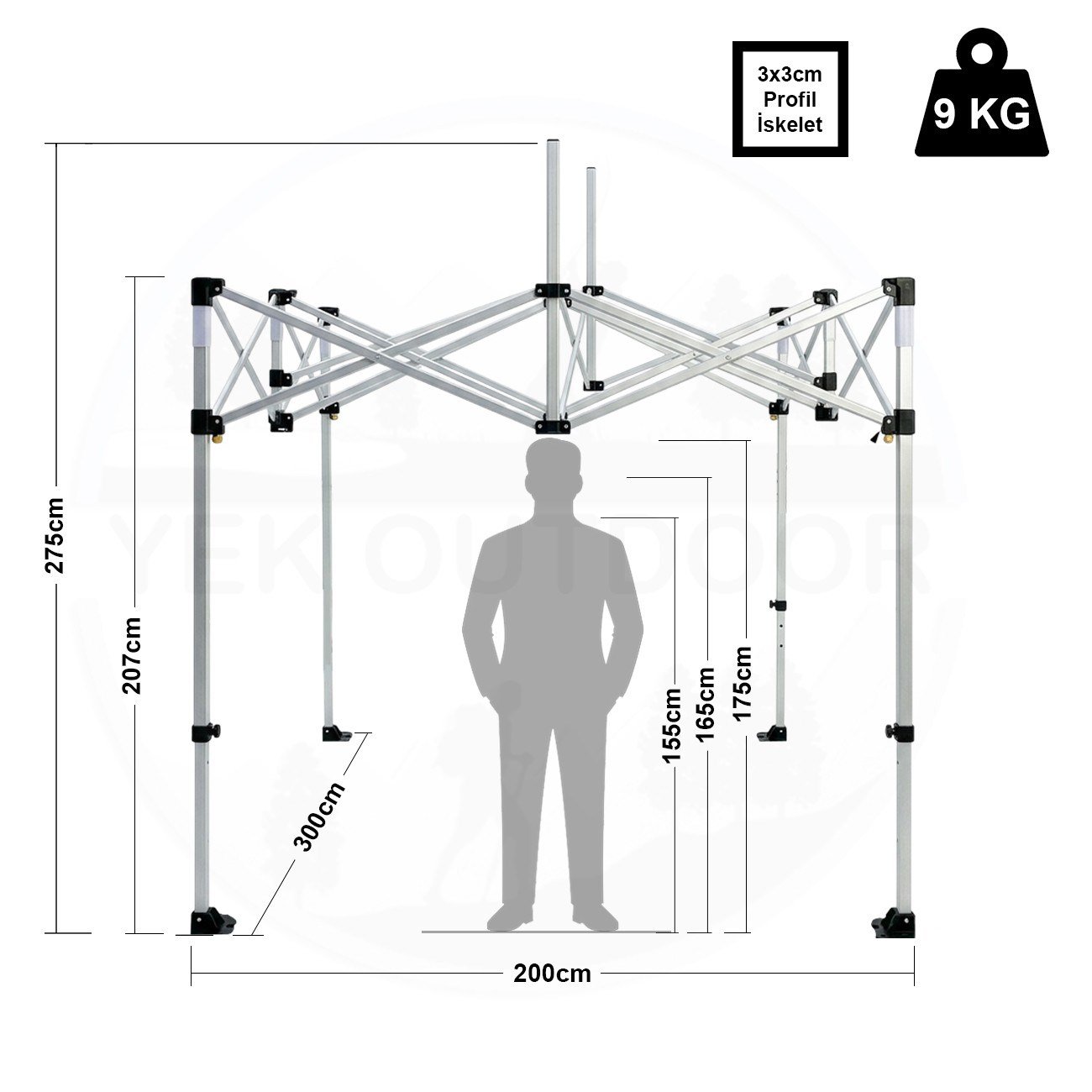 Yek Outdoor Teleskopik 3x2 Bagaj Boy Otomatik Gazebo | Çardak | Gölgelik | Bahçe Kamelyası – Asorti Renk