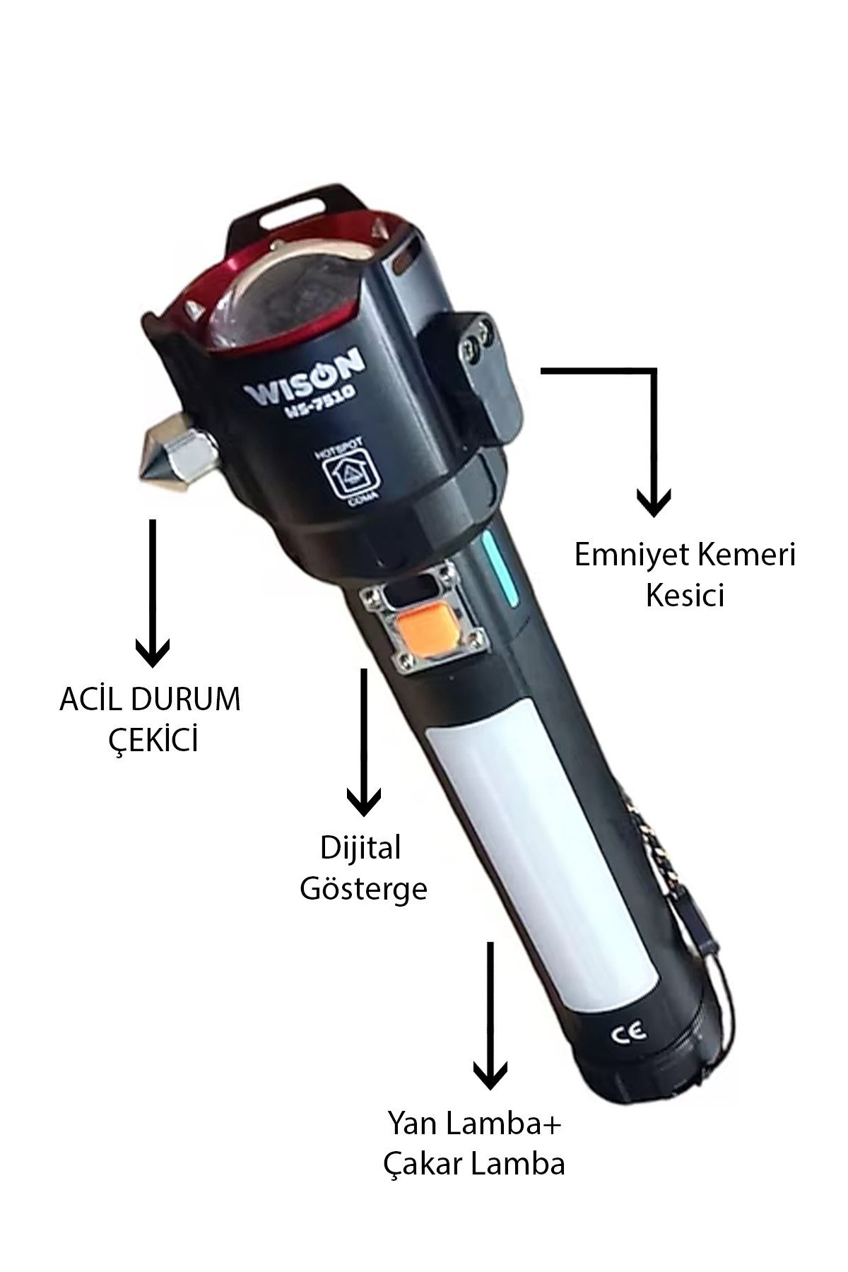 Yek Outdoor WS-7510 Profesyonel Şarjlı El Feneri – 40W | 4000 Lümen | Çok Fonksiyonlu