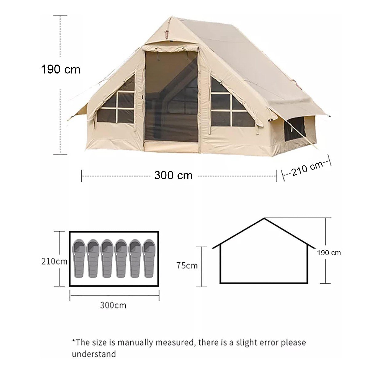 YekOutdoor Dört Mevsim Su Geçirmez 6 Kişilik Lüks Şişme Kamp Çadırı 300x210x190cm  