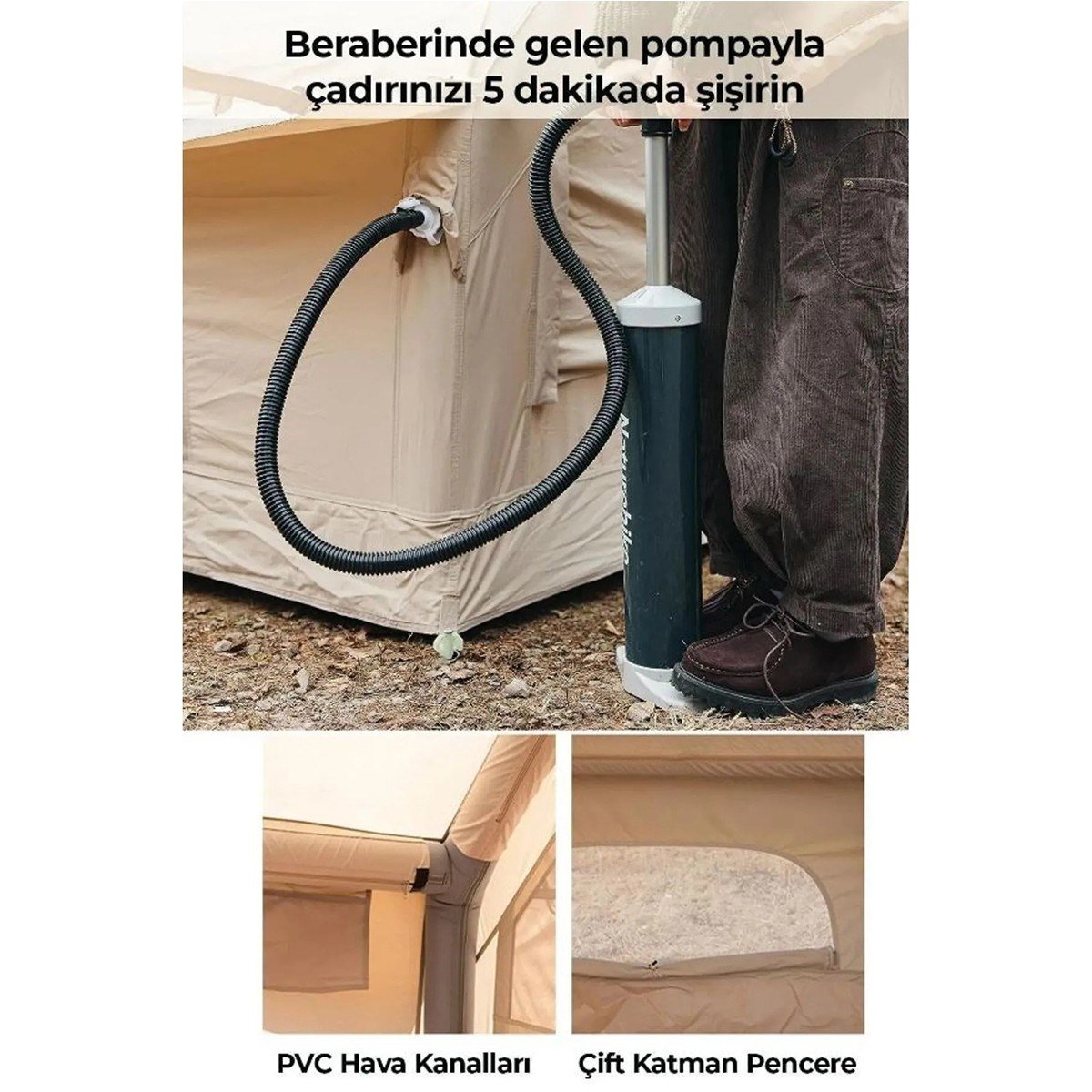 YekOutdoor Dört Mevsim Su Geçirmez 6 Kişilik Lüks Şişme Kamp Çadırı 300x210x190cm  