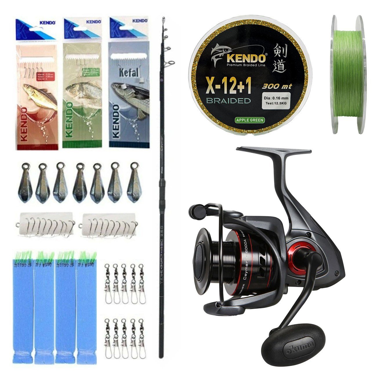 YekOutdoor Full Profesyonel Olta Seti Okuma Ceymar Tele surf 4.30M Surf Kamışı&Okuma Ceymar C-8000A Dark Grey 7+1BB Olta Makinesi