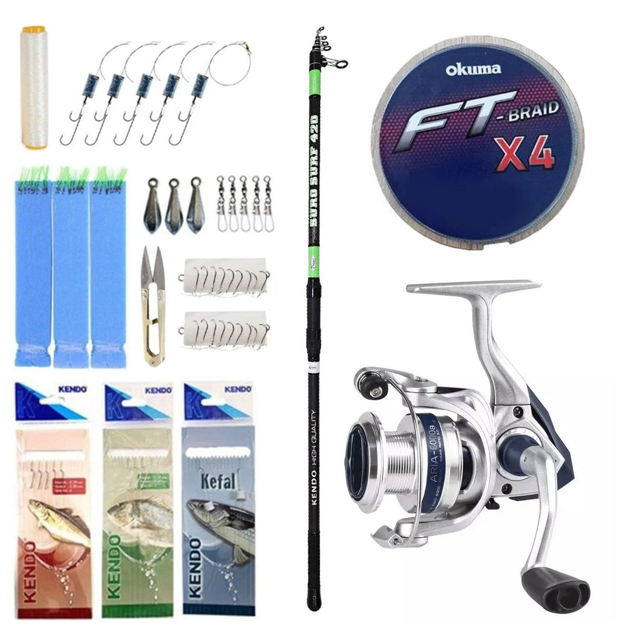 YekOutdoor Hazır Olta Seti Kendo Suro Surf 420cm 100-200gr Olta Kamışı&Okuma ARIA-8000a 1BB Olta Makinesi