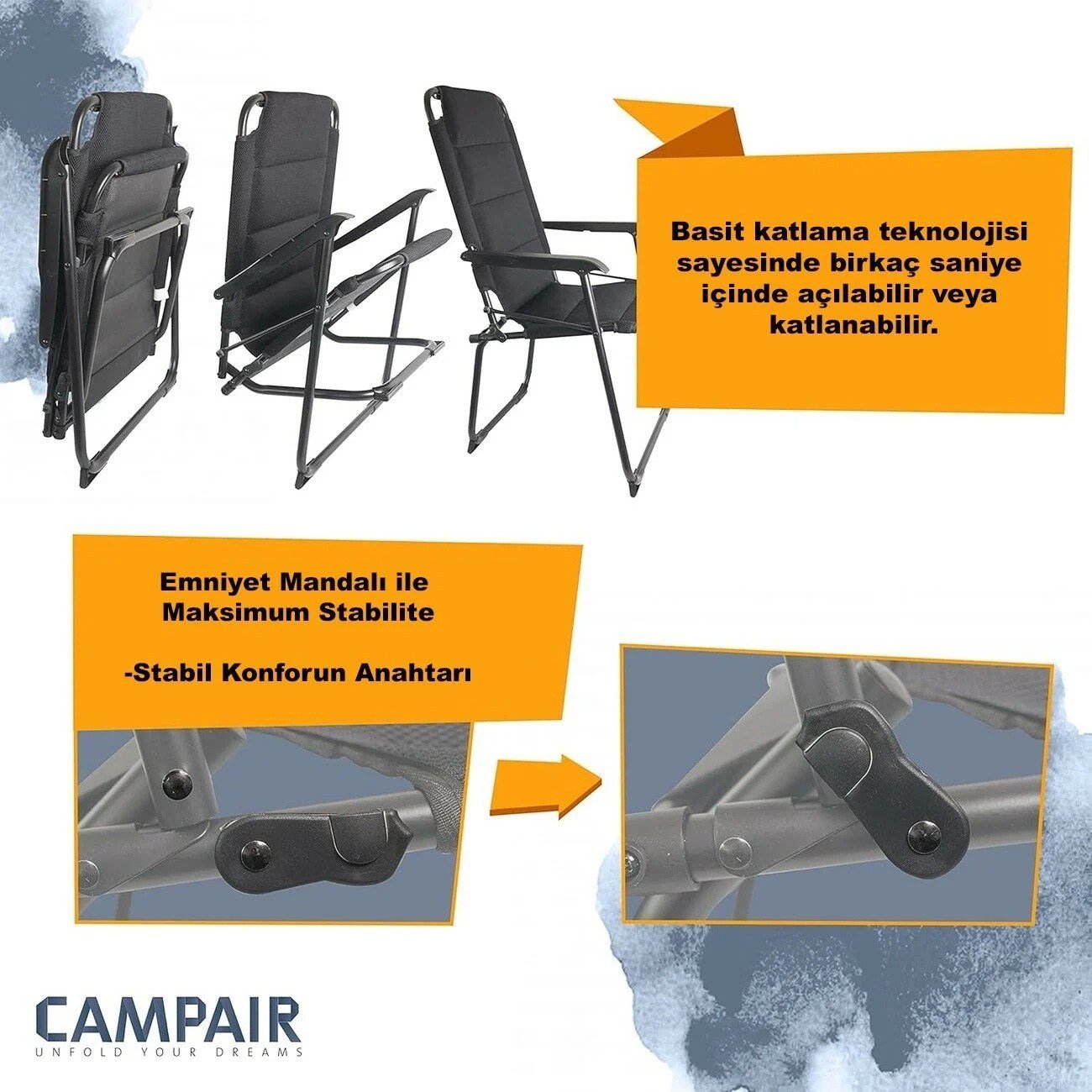 YekOutdoor Katlanabilir Büyük Alüminyum Kamp Masası ve 4 Kişilik Konforlu Kamp Sandalyesi Seti