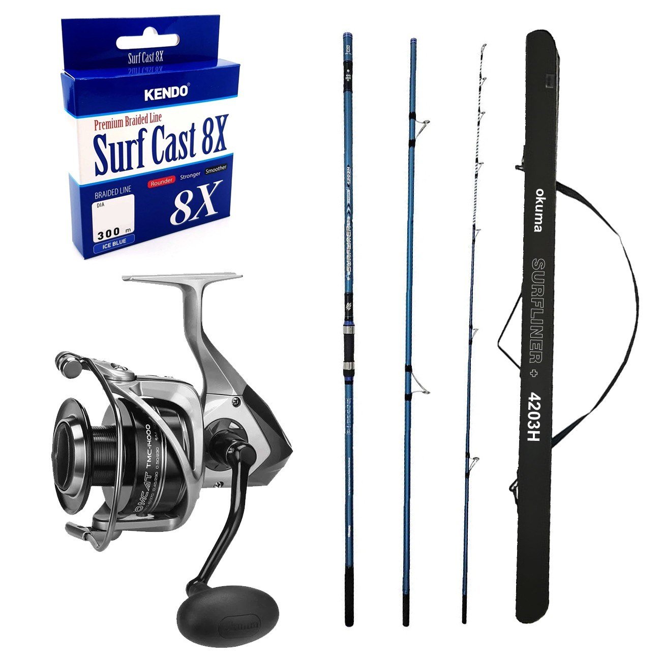 YekOutdoor Profesyonel Olta Seti Okuma Surfliner+ Surf 420cm 100-250gr 3 Parça Olta Kamışı&Okuma Tomcat TMC-6000 Olta Makinesi