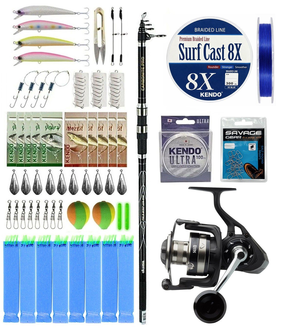 YekOutdoor Surf Olta Seti Okuma Carbonite Pro Tele Surf 420 cm Surf Kamışı&Savage Gear SGS8 8000 FD Olta Makinesi