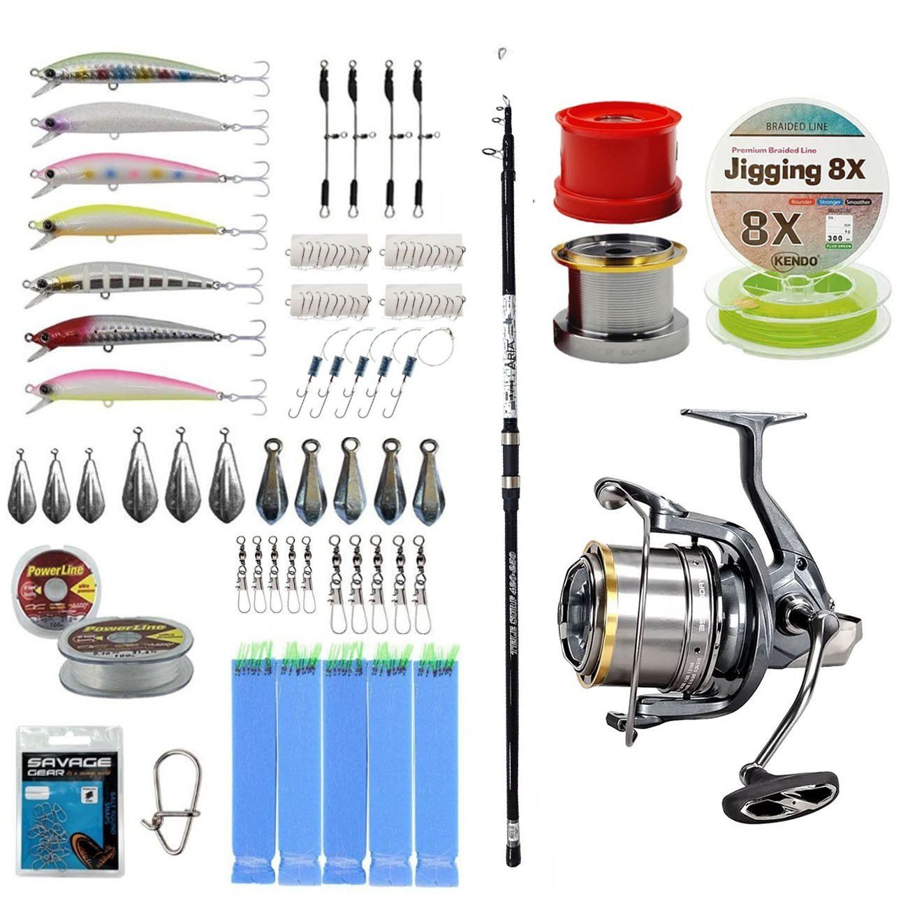 YekOutdoor Yüksek Performans Olta Seti Okuma Aria Tele Surf 4,20 cm 100-250 gr Surf Kamışı&Okuma Flite Surf FLS35-1500AY Gunsmoke 9+1BB Olta Makinesi