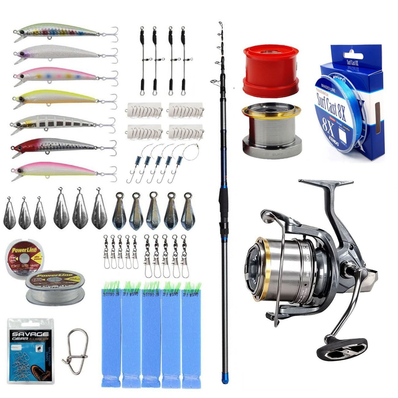 YekOutdoor Yüksek Performans Olta Seti Dam Imax Tele Surf 13'/3.90m 100-250gr 4 Parça Surf Kamışı&Okuma Flite Surf FLS35-1500AY Gunsmoke 9+1BB Olta Makinesi