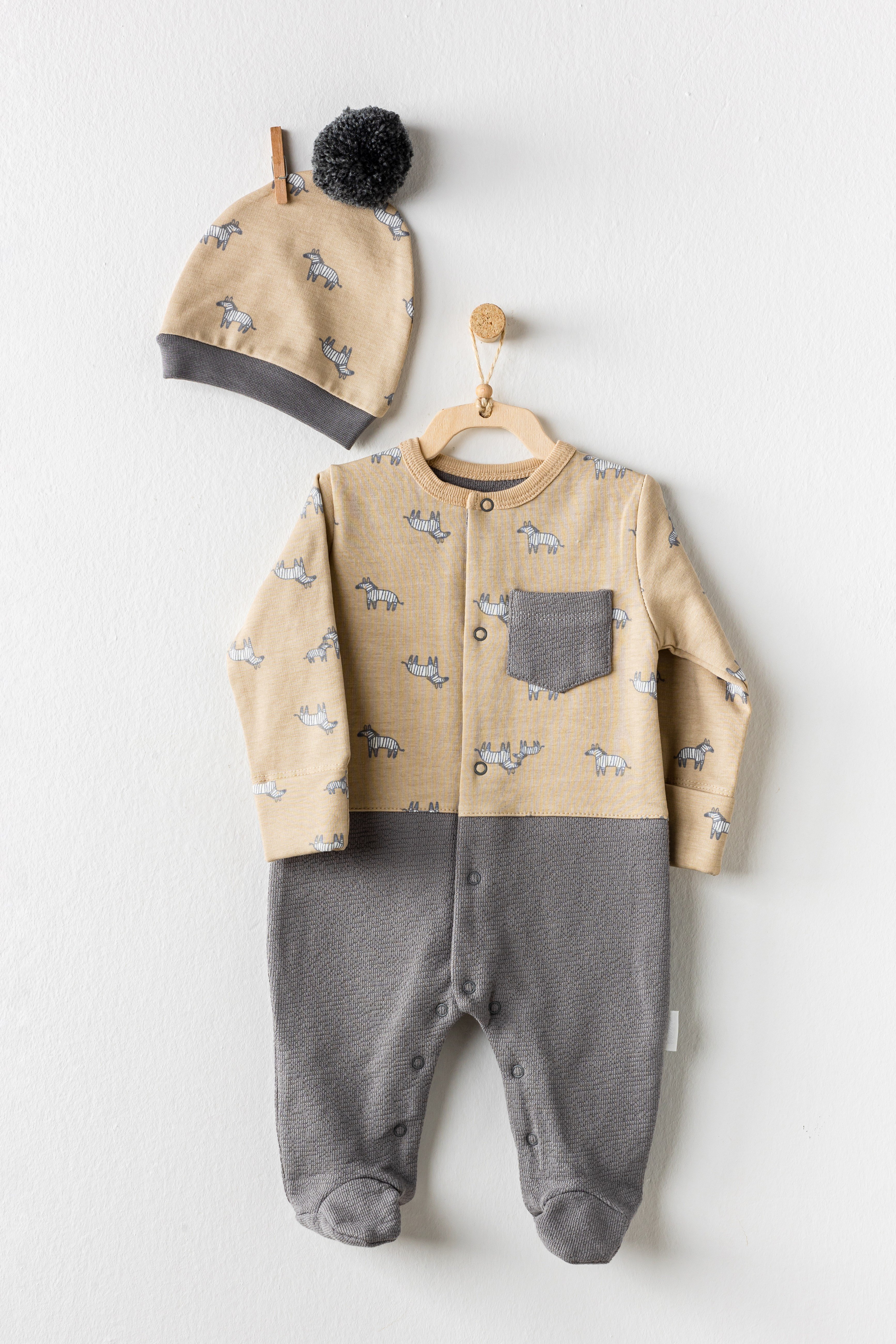 BEBEK TULUM TAKIM ROMPER HAT SET  LITTLE ZEBRA