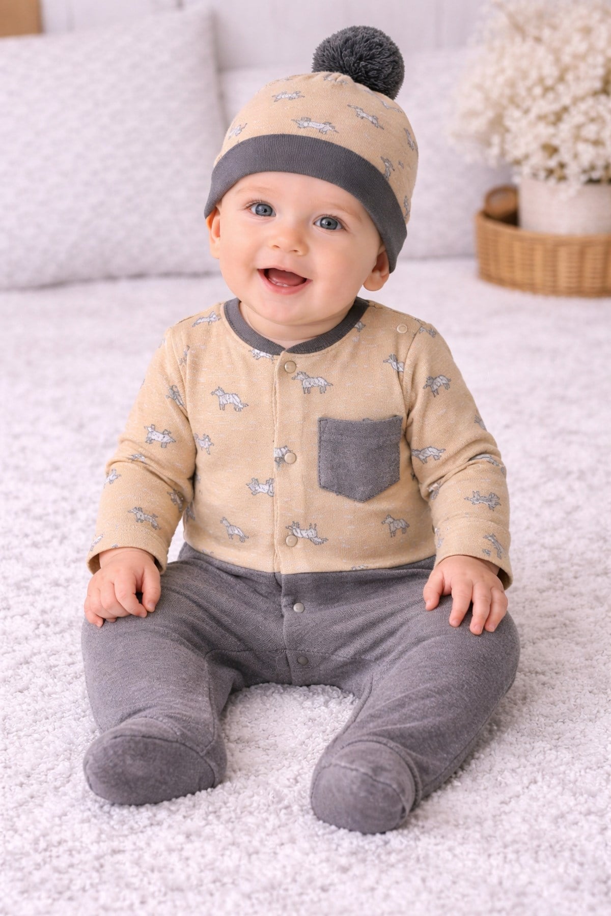 BEBEK TULUM TAKIM ROMPER HAT SET  LITTLE ZEBRA