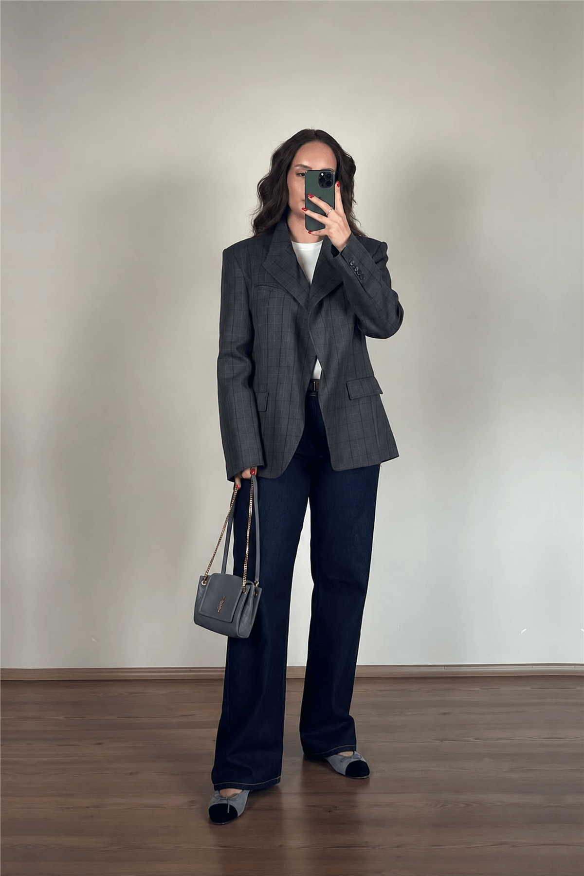 Antrasit Çizgili Dik Yaka Blazer Ceket