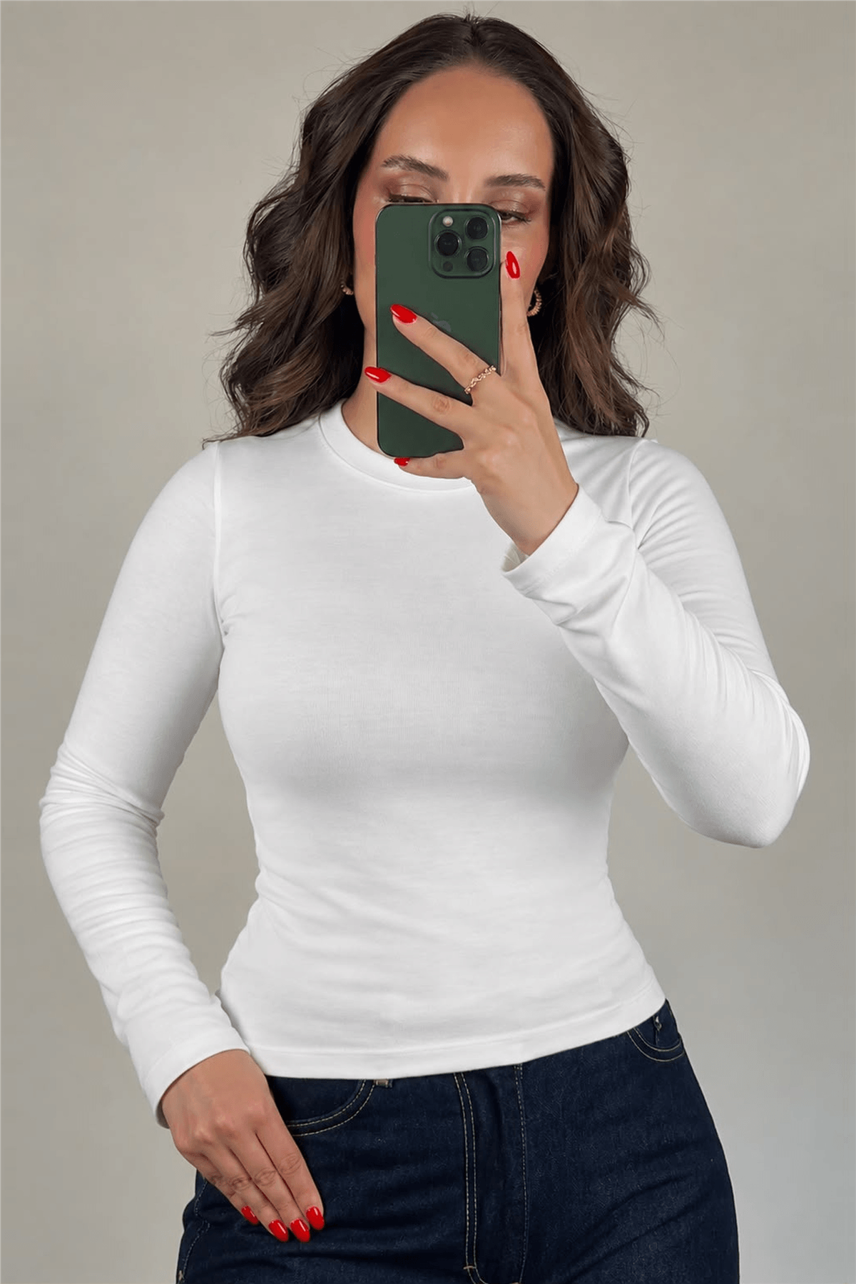 Beyaz Basic Uzun Kollu T-Shirt