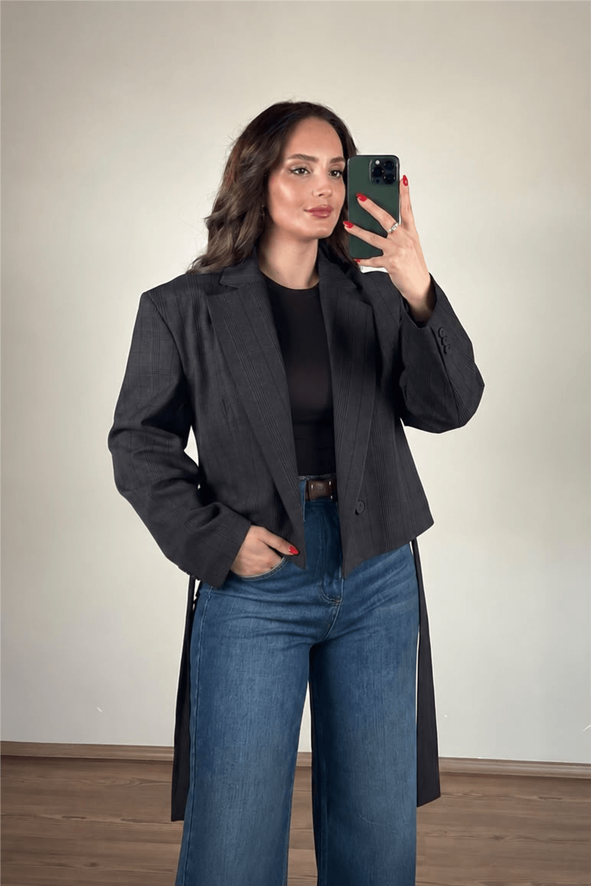 Kahve Kısa Kemerli Blazer Ceket