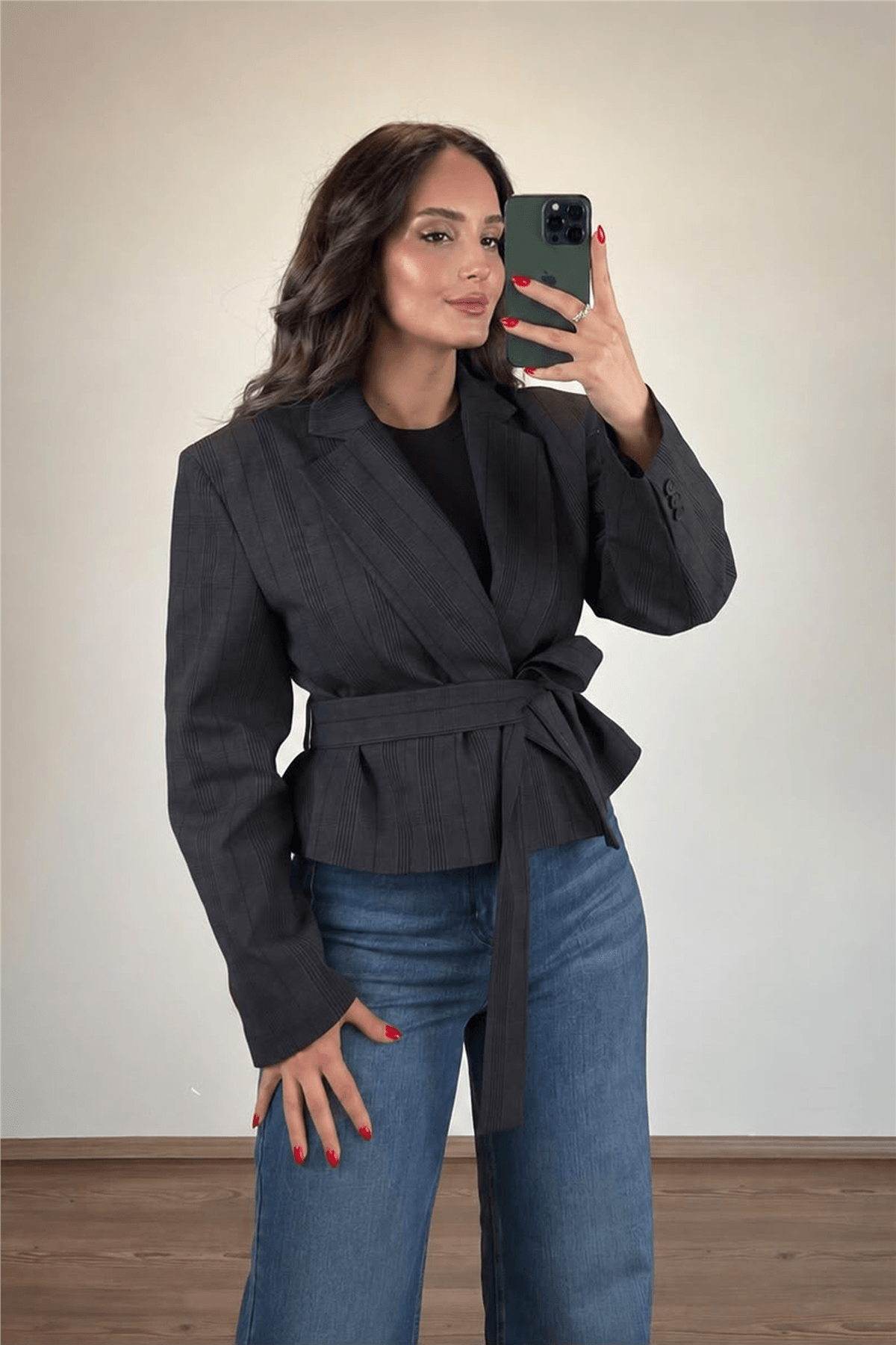 Kahve Kısa Kemerli Blazer Ceket