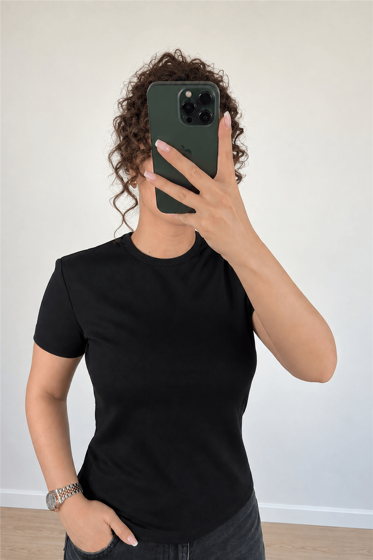 Siyah Bisiklet Yaka T-Shirt