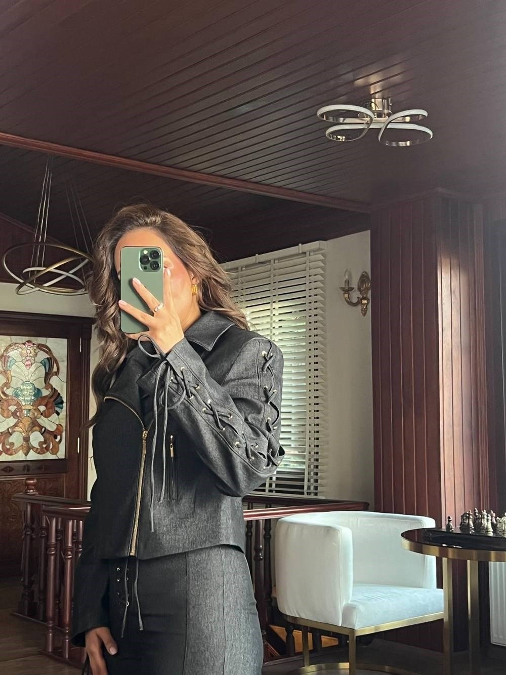 Siyah Non Denim Kuşgözü Detaylı Ceket Pantolon Takım