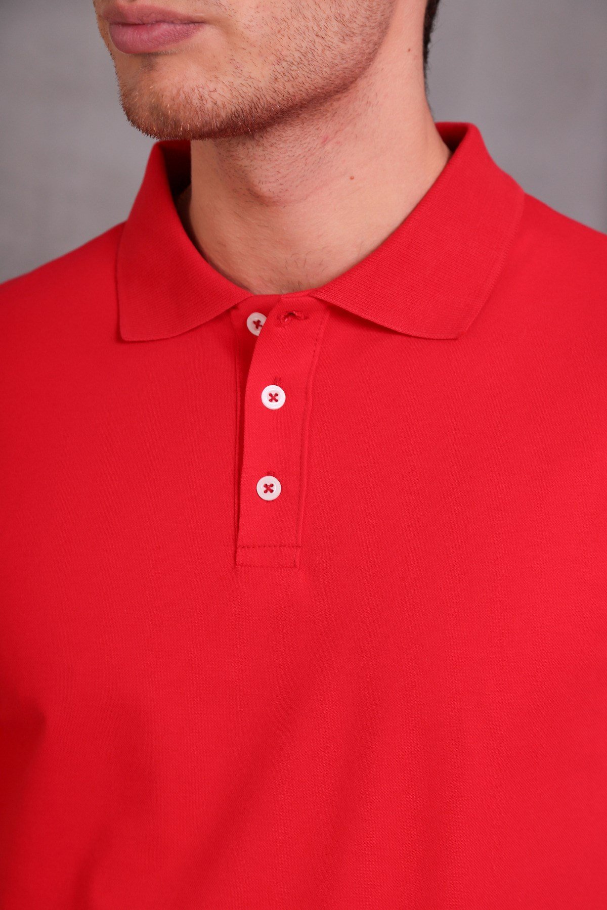 Erkek Dar Kesim Slim Fit Pamuklu Yumuşak Nefes Alan Kumaş Kıvrılmaz Yaka Kırmızı Polo Yaka Tişört