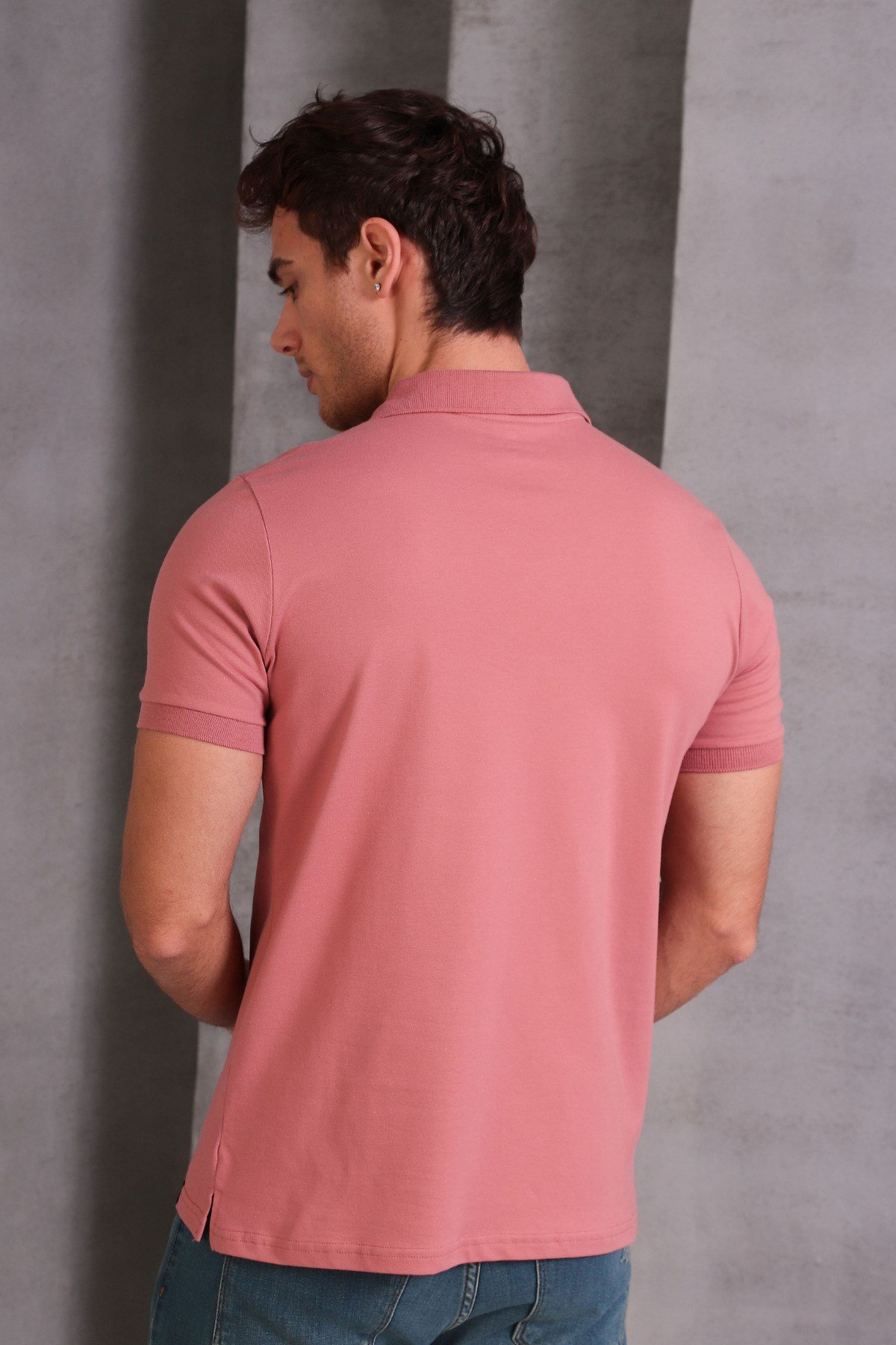 Erkek Dar Kesim Slim Fit Pamuklu Yumuşak Doku Nefes Alan Kumaş KıvrılmazYaka Mercan Polo Yaka Tişört