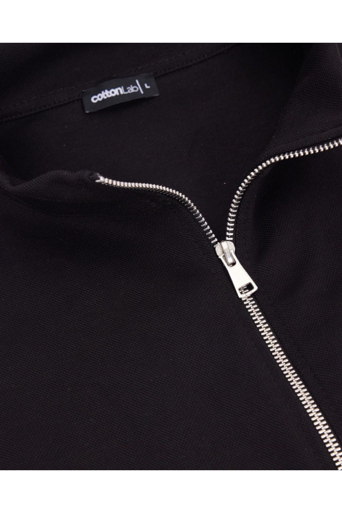 Erkek Relax Kesim Slim Fit Pamuklu Tam Fermuarlı Çift Cepli Dik Yaka Mevsimlik Siyah Sweatshirt