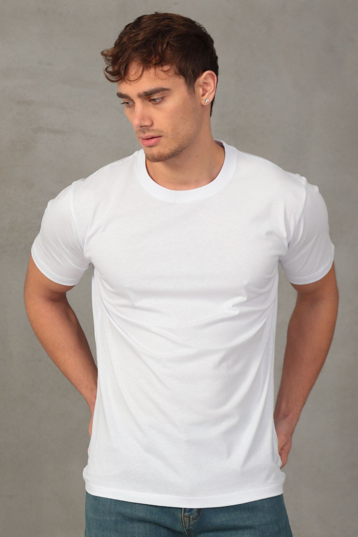 Erkek Slim Fit Bisiklet Yaka %100 Pamuk Dar Kesim Beyaz - Siyah Basic Tişört
