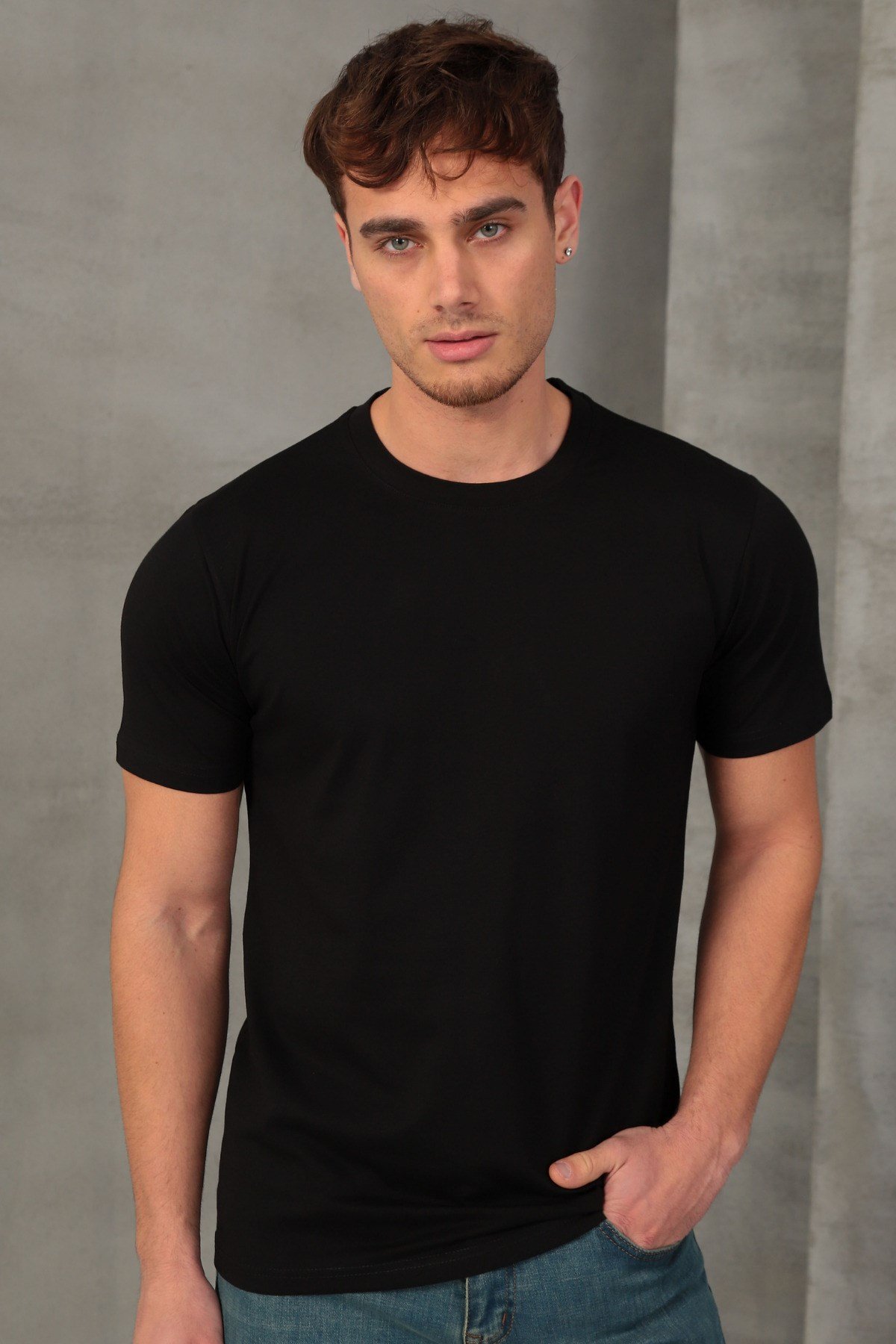 Erkek Slim Fit Bisiklet Yaka %100 Pamuk Dar Kesim Beyaz - Siyah Basic Tişört