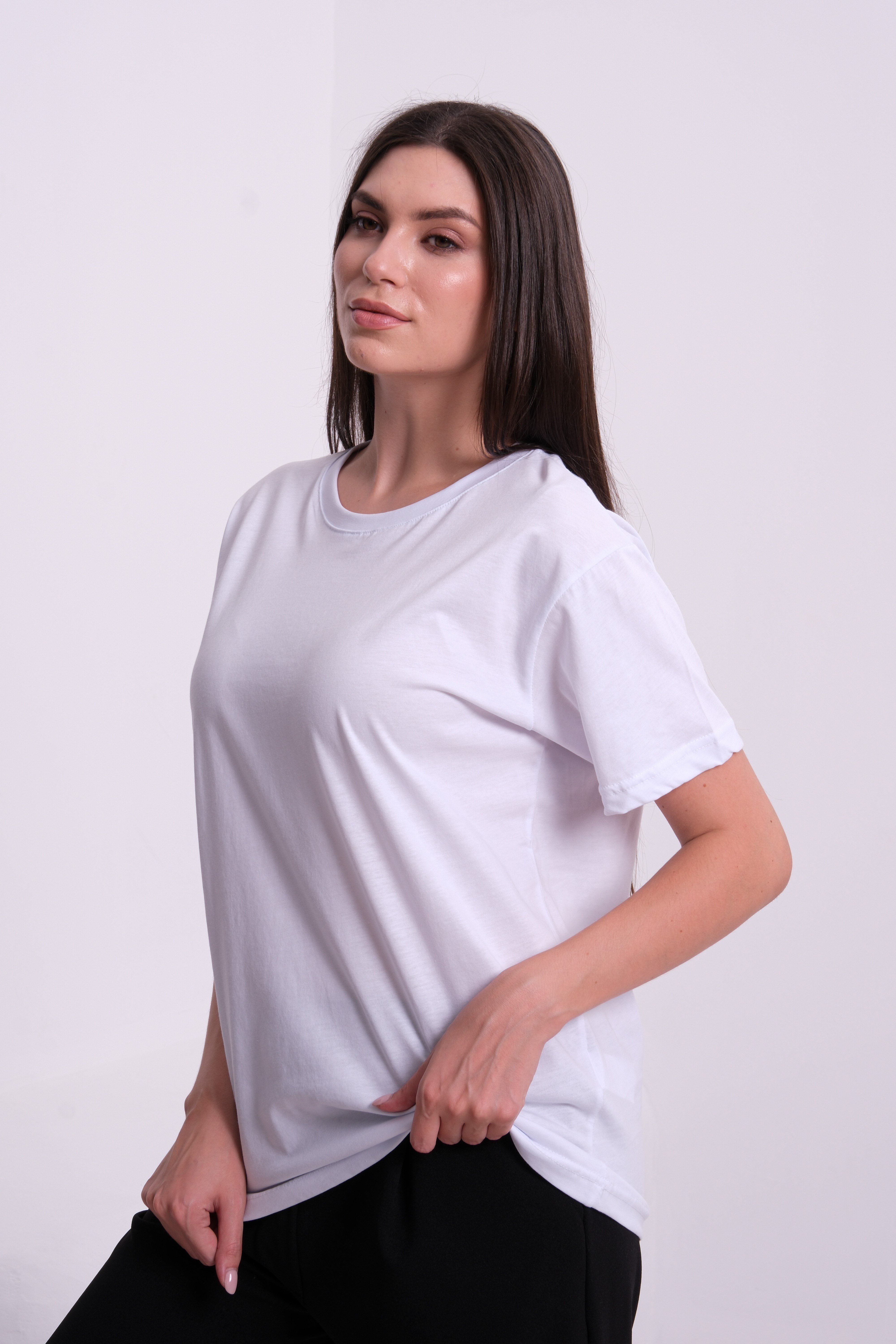 Kadın %100 Premium Pamuklu Yumuşak Dokulu Terletmez Bisiklet Yaka Tişört