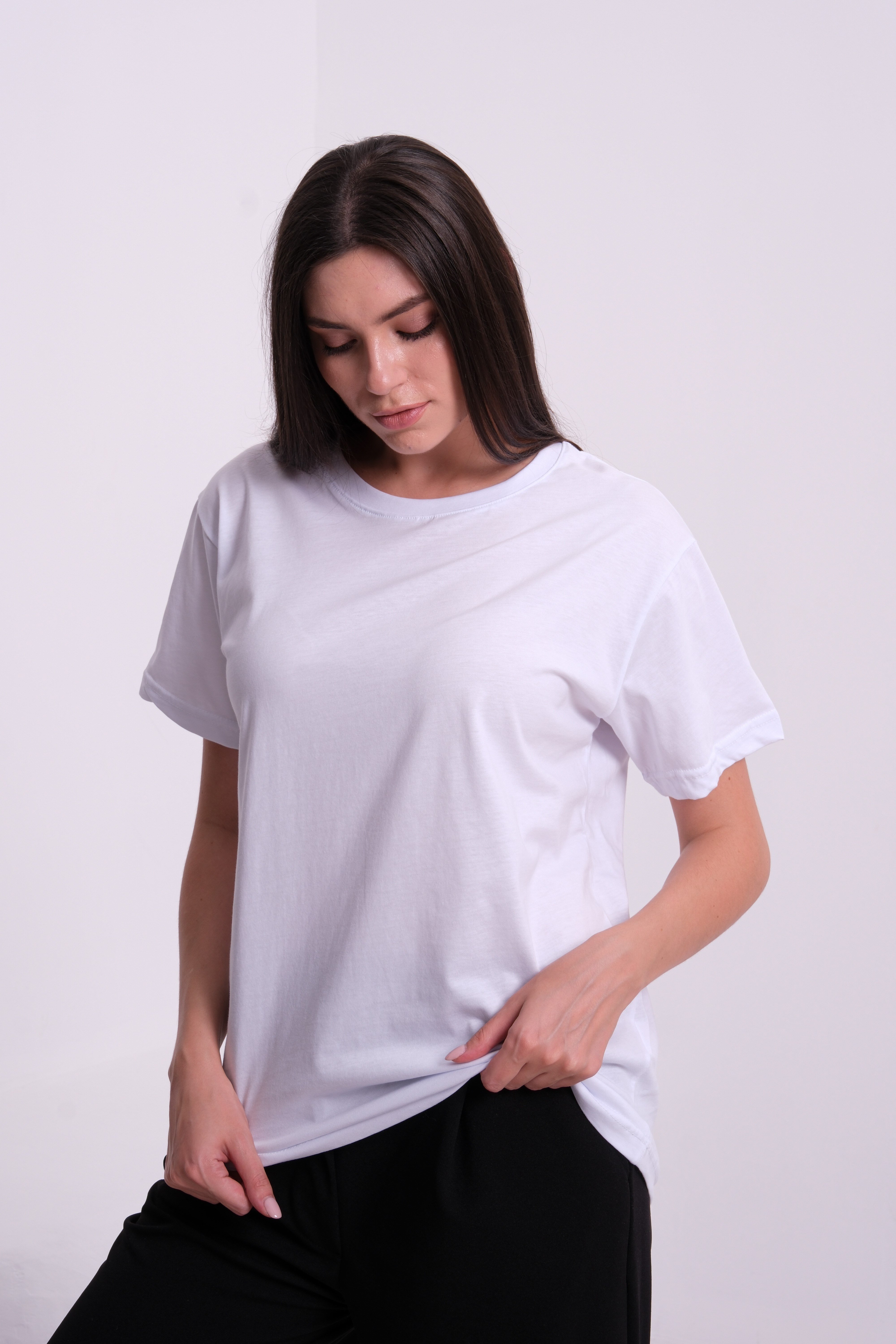 Kadın %100 Premium Pamuklu Yumuşak Dokulu Terletmez Bisiklet Yaka Tişört