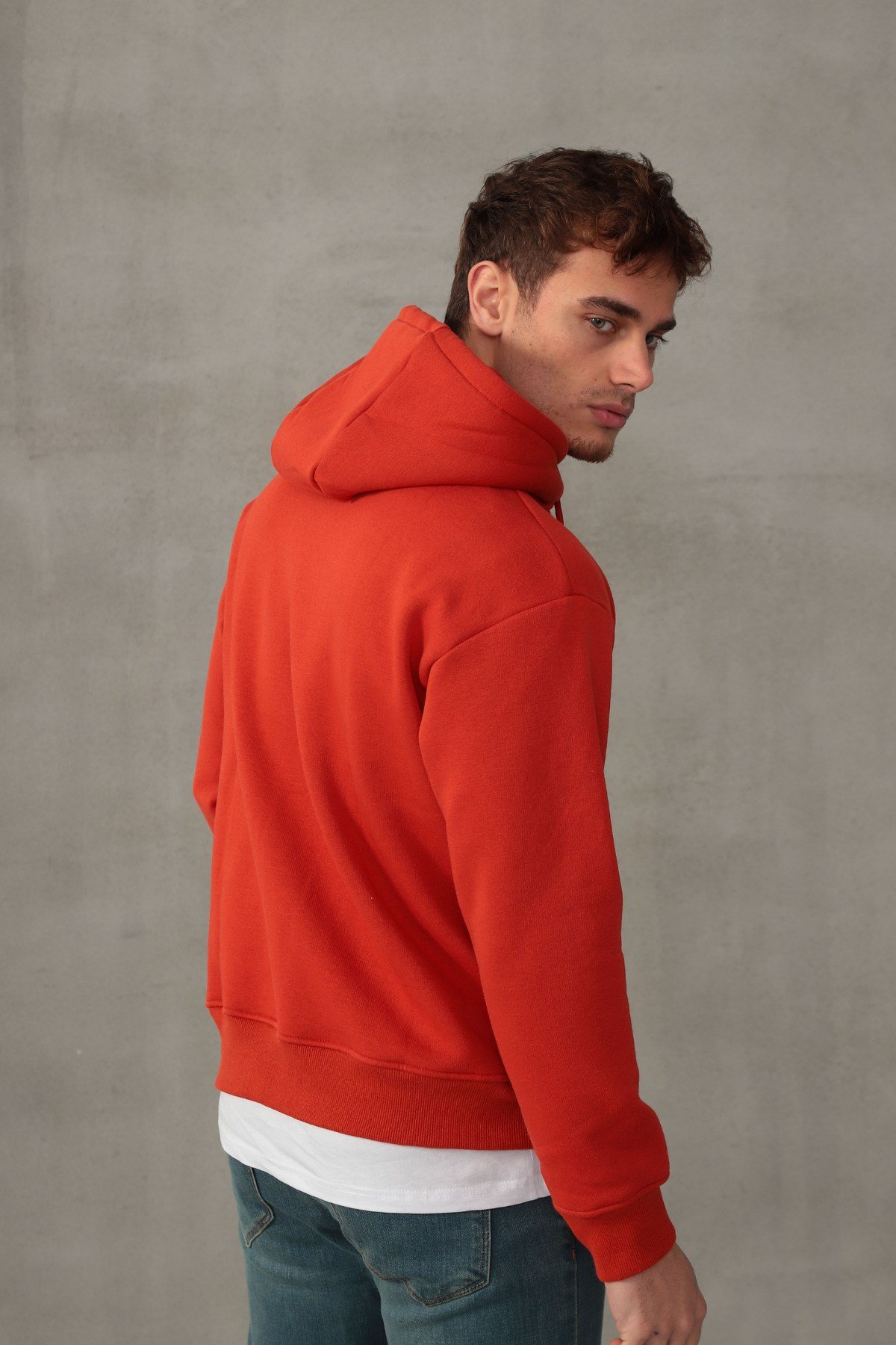 Unisex Oversize Geniş Kesim Pamuklu Yumuşak Dokulu Içi Polarlı Basic Kapüşonlu Sweatshirt